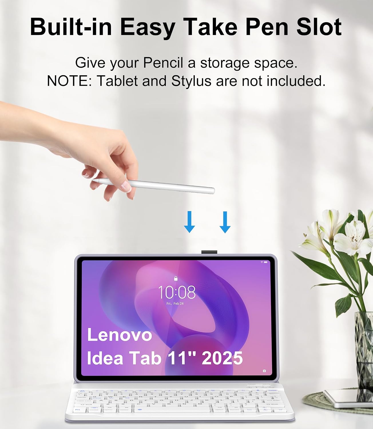 for Lenovo Idea Tab 11'' 2025 Case with Keyboard, Detachable Bluetooth Keyboard for Idea 11inch Tablet Cover with Pen Holder, Smart Keypad Folio for Lenovo Tab 2025 Release TB-336ZU/336FU, Lavender