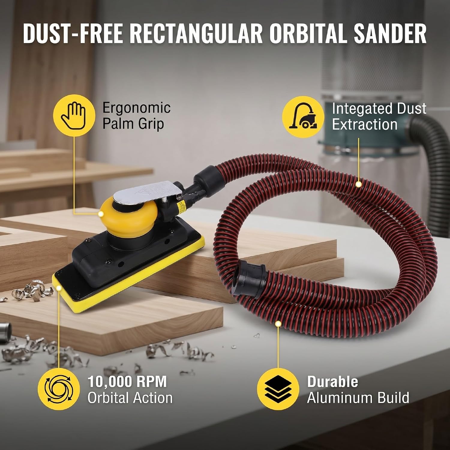 Garosa Pneumatic Orbital Sander, 10000 RPM, 3mm Stroke, Vacuum