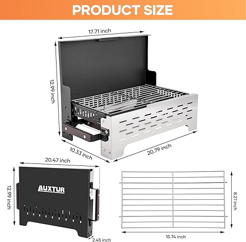 Miniatura 2 de AUXTUR Parrilla de carbón portátil plegable, escritorio de barbacoa, mesa para ahumar al aire libre, acero inoxidable, barbacoa, portátil, ligera,