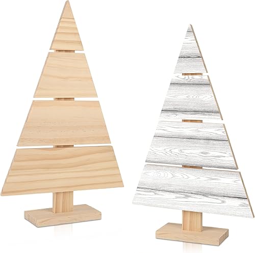 Miniatura 1 de 2 piezas de árbol de madera de Navidad sin terminar con forma de árbol de manualidades, decoración de escritorio de madera rústica, paleta