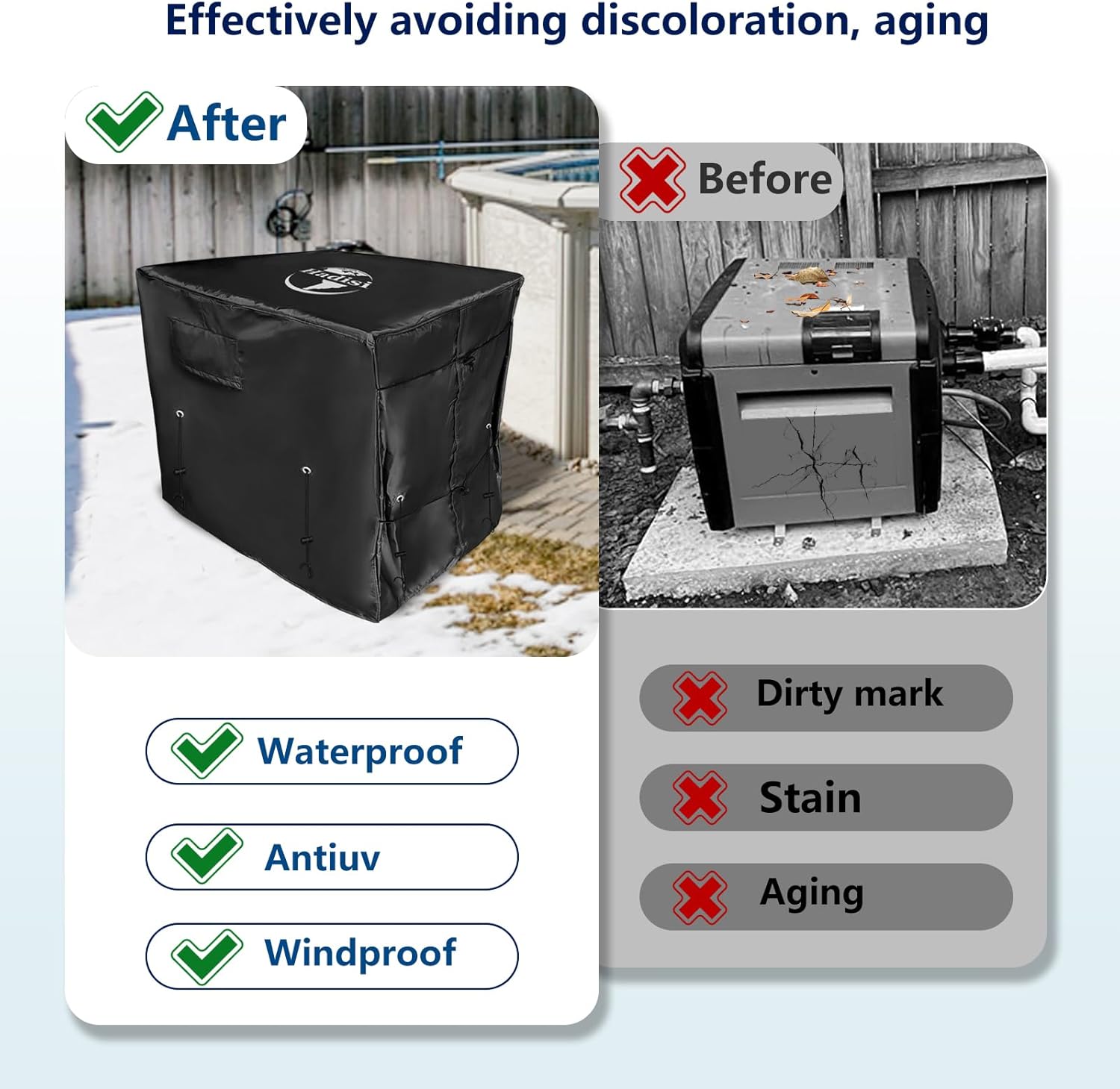 Pool Heater Winter Cover,with Plush Lining,Waterproof Swimming Pool Heater Cover Can Be Scaled to Different Sizes,Suitable for Most Heater up to 43" WX35 DX45 H