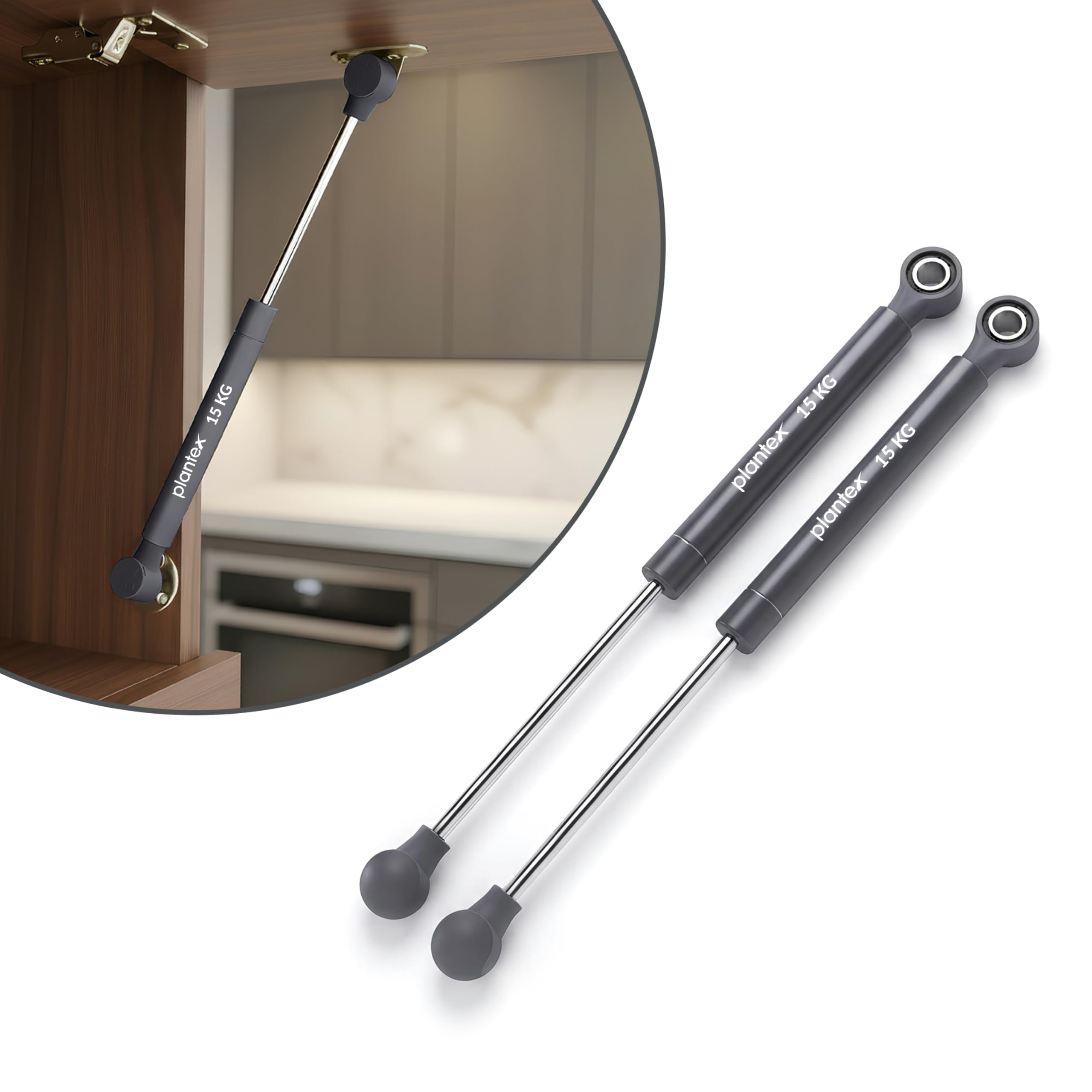 Plantex 10 Inch Hydraulic Gas Spring Stay Strut Pneumatic Lift Support/Cabinet Hinges Support/Capacity 15 KGS (150 N) - Pair of 1 (2 Pcs) (Silver)-image-9