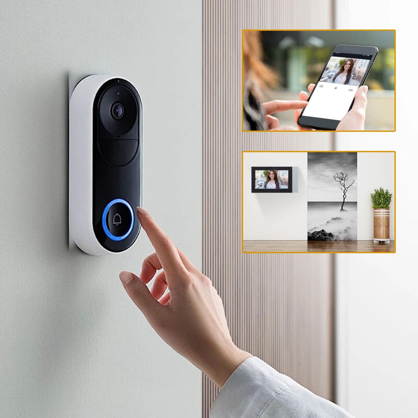 Pongnas Videocitofono Wireless, Touch Screen 2 MP 7 Pollici, Visione Notturna Bidirezionale, Protezione IP65, Adatto per Appartamenti e Ville, Compatibile con L'app (Spina europea)