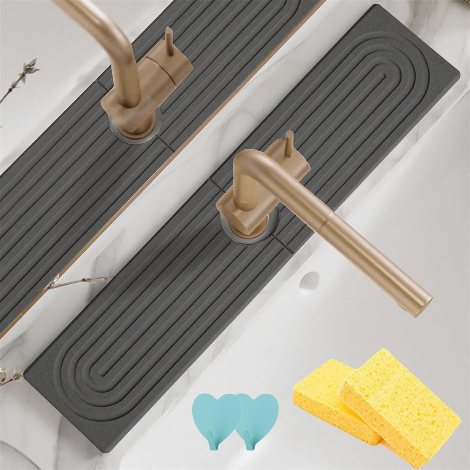 Tappetino drenante in silicone per lavello da cucina, paraspruzzi per rubinetto in silicone, paraspruzzi per rubinetto della cucina, protezione assorbente per lavello (verde