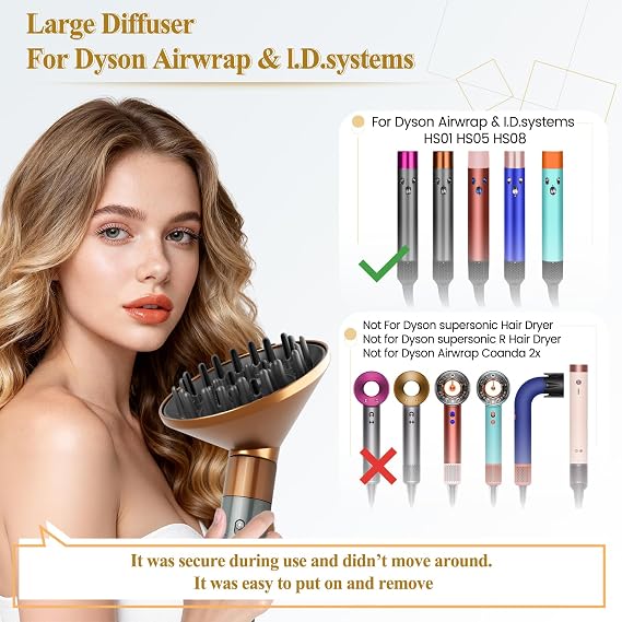 Large Diffuser Attachment Compatible with Dyson Airwrap, Upgraded Bigger Diffuser Nozzle to Dryer Faster and Define Curls, Gold