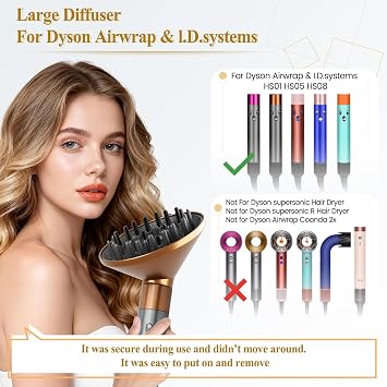Large Diffuser Attachment Compatible with Dyson Airwrap, Upgraded Bigger Diffuser Nozzle to Dryer Faster and Define Curls, Gold