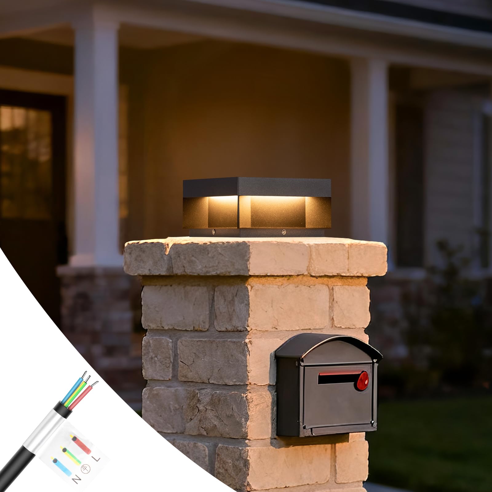 Outdoor Post Lights Hard Wired, 7.9" AC100-240V Column Lights, Waterproof Modern Pillar Light, 3000K Fence Post Cap Light, Deck LED Lamp Landscape Lighting for Patio Garden Yard Gate Posts