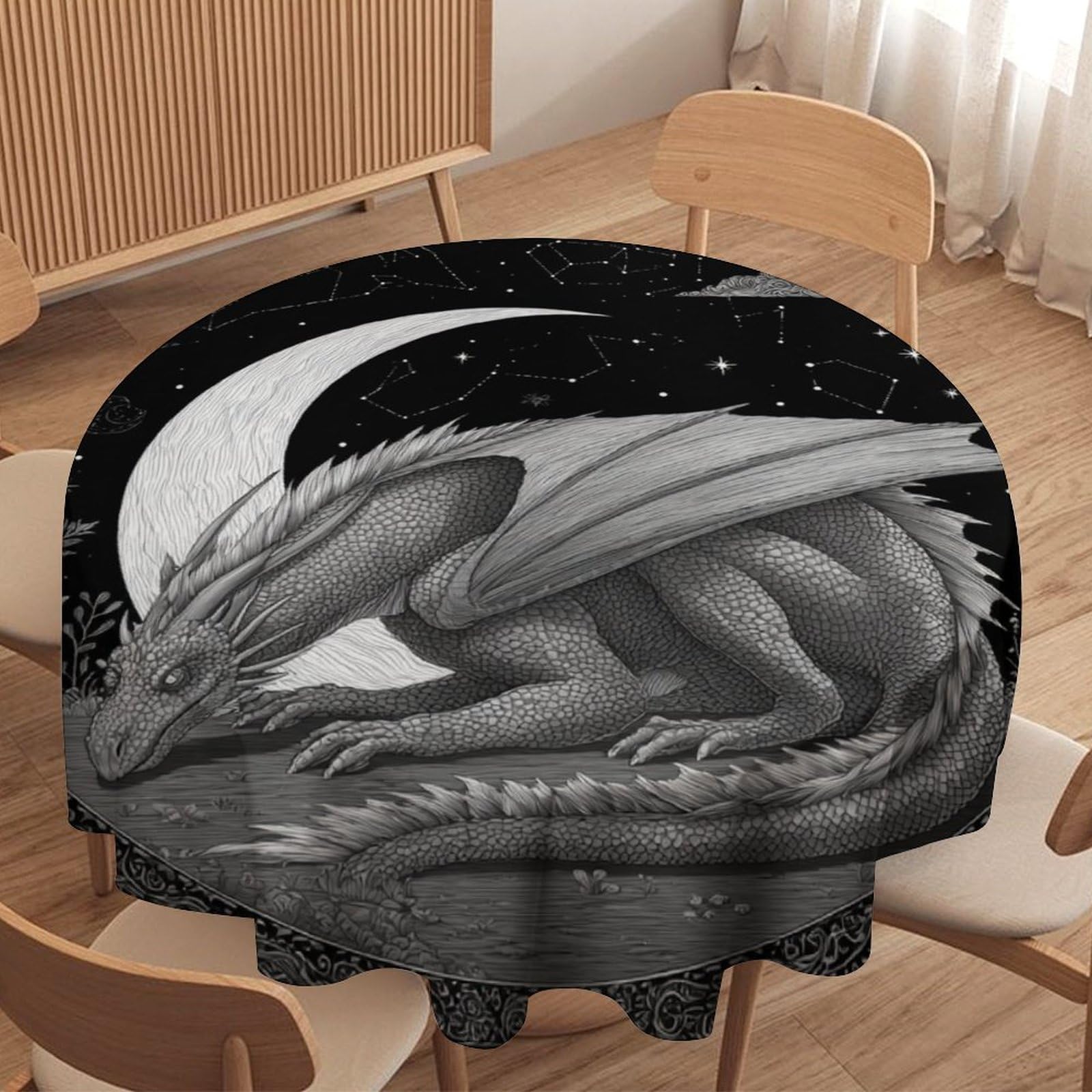 LUYYSKY Classic Antique Dragon Round Tablecloth Rustic Minimalist Constellation Fantasy Animals Dragon Washable Decor for Table Cover for Kitchen-70 Wx70 L