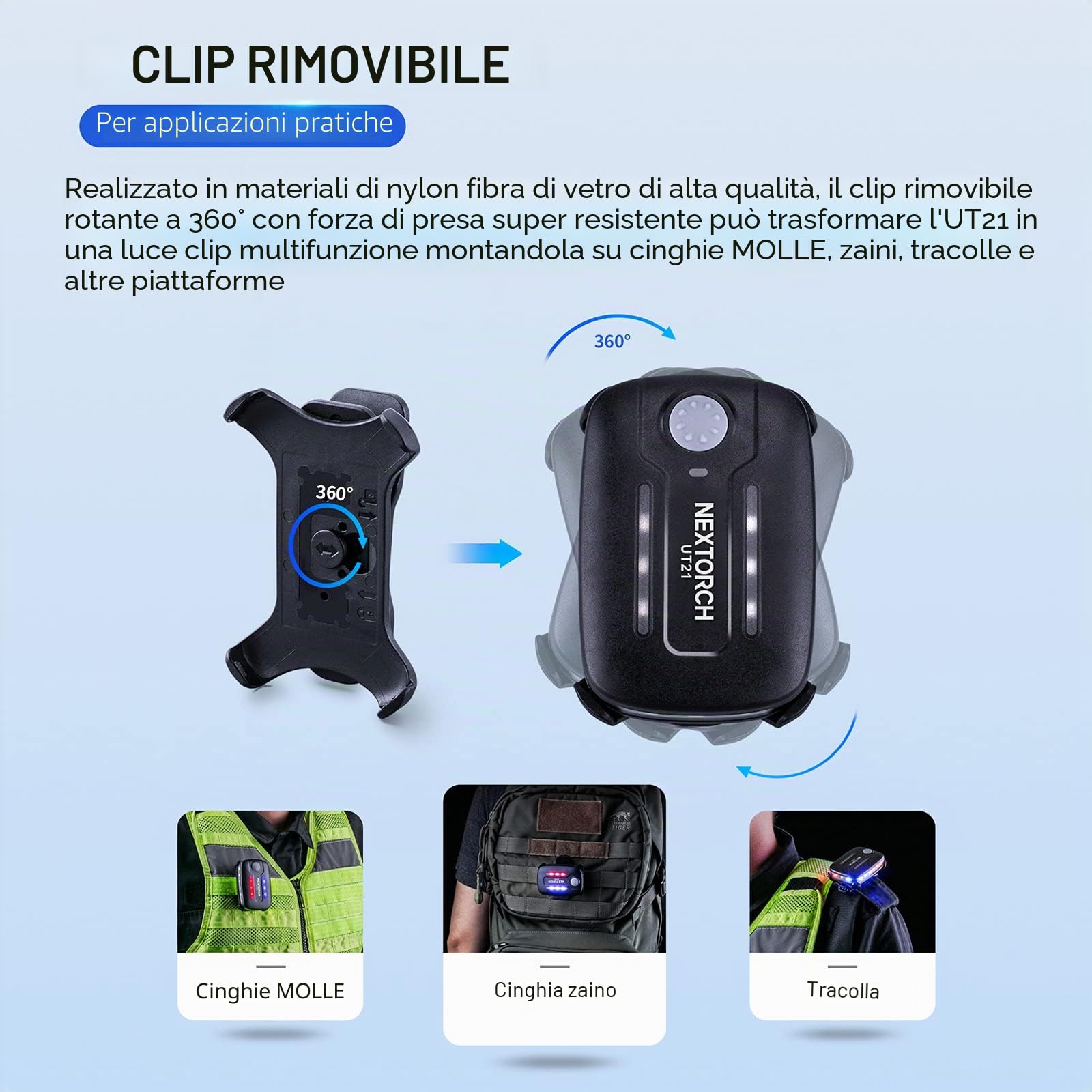 Nextorch Luci stroboscopiche di segnalazione a spalla a LED, ricaricabili, per polizia, con clip di sicurezza per soccorso all'aperto, indicazioni stradali, ciclismo, corsa notturna