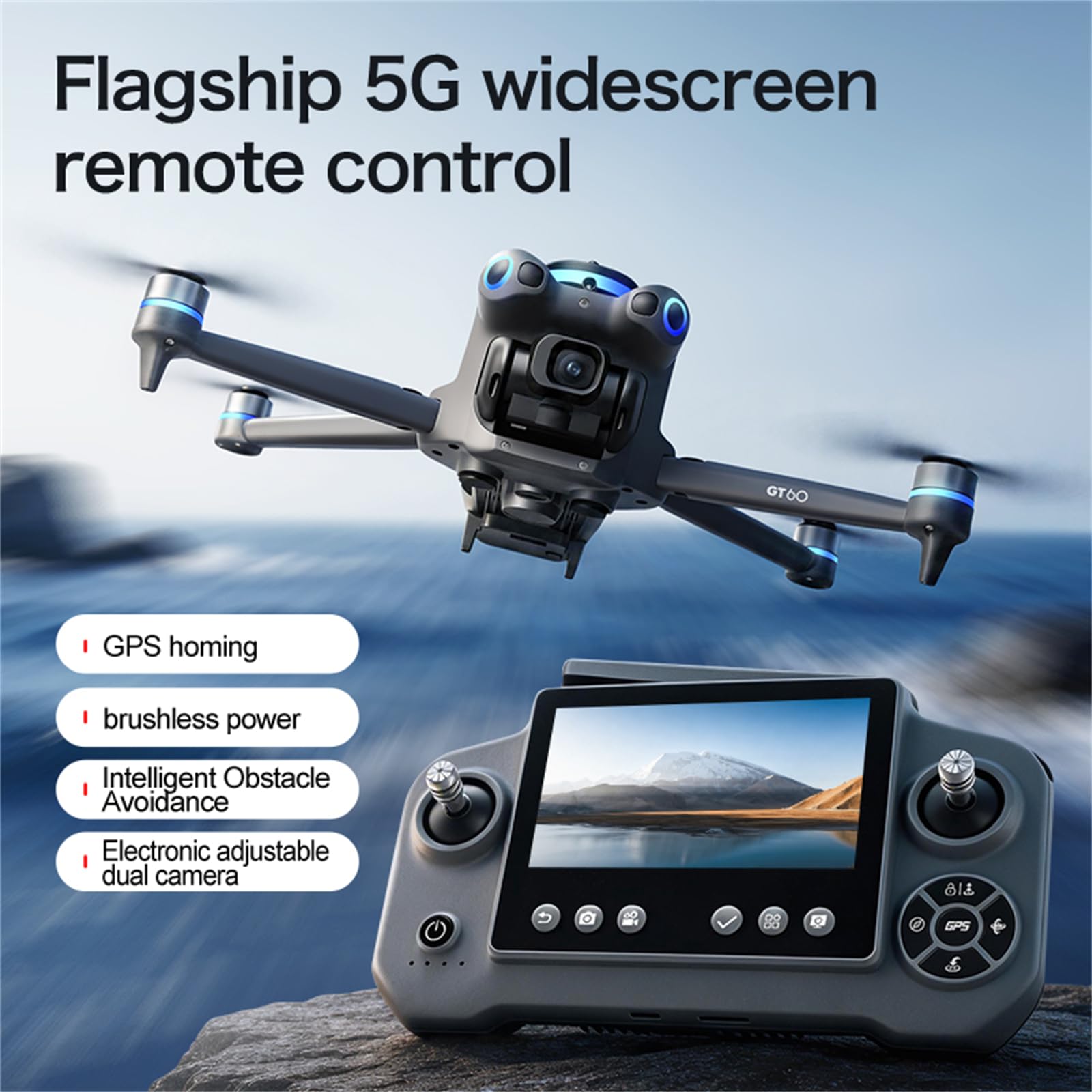 Drone gps gt60 quadricottero alta definizione aereo ritorno evitamento