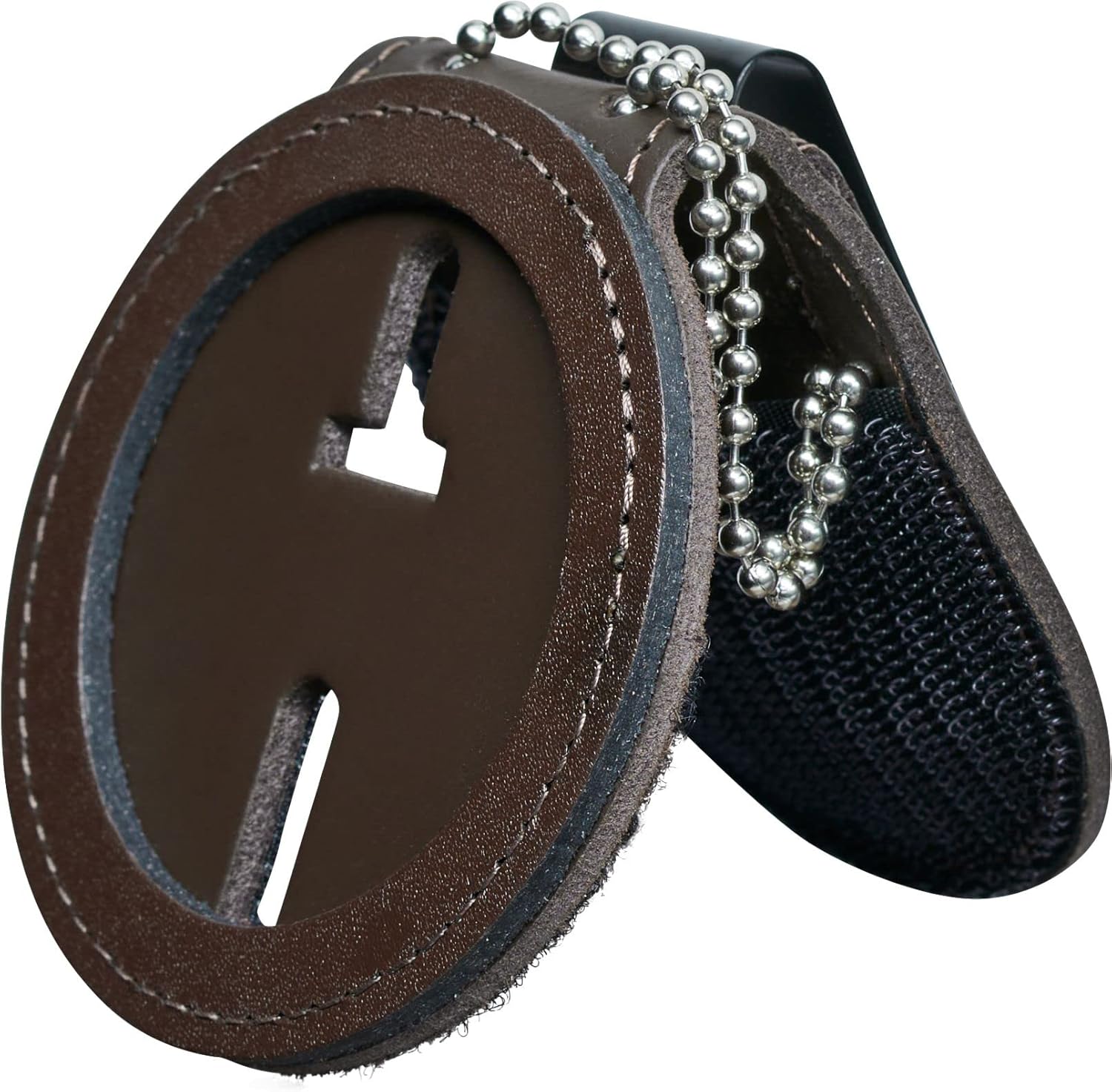 US Marshall Service Round Belt Clip Badge Holder and Chain 2 1/4 inch Circle Cutout Law Enforcement Badge Holder (Cutout 281) Brown Leather