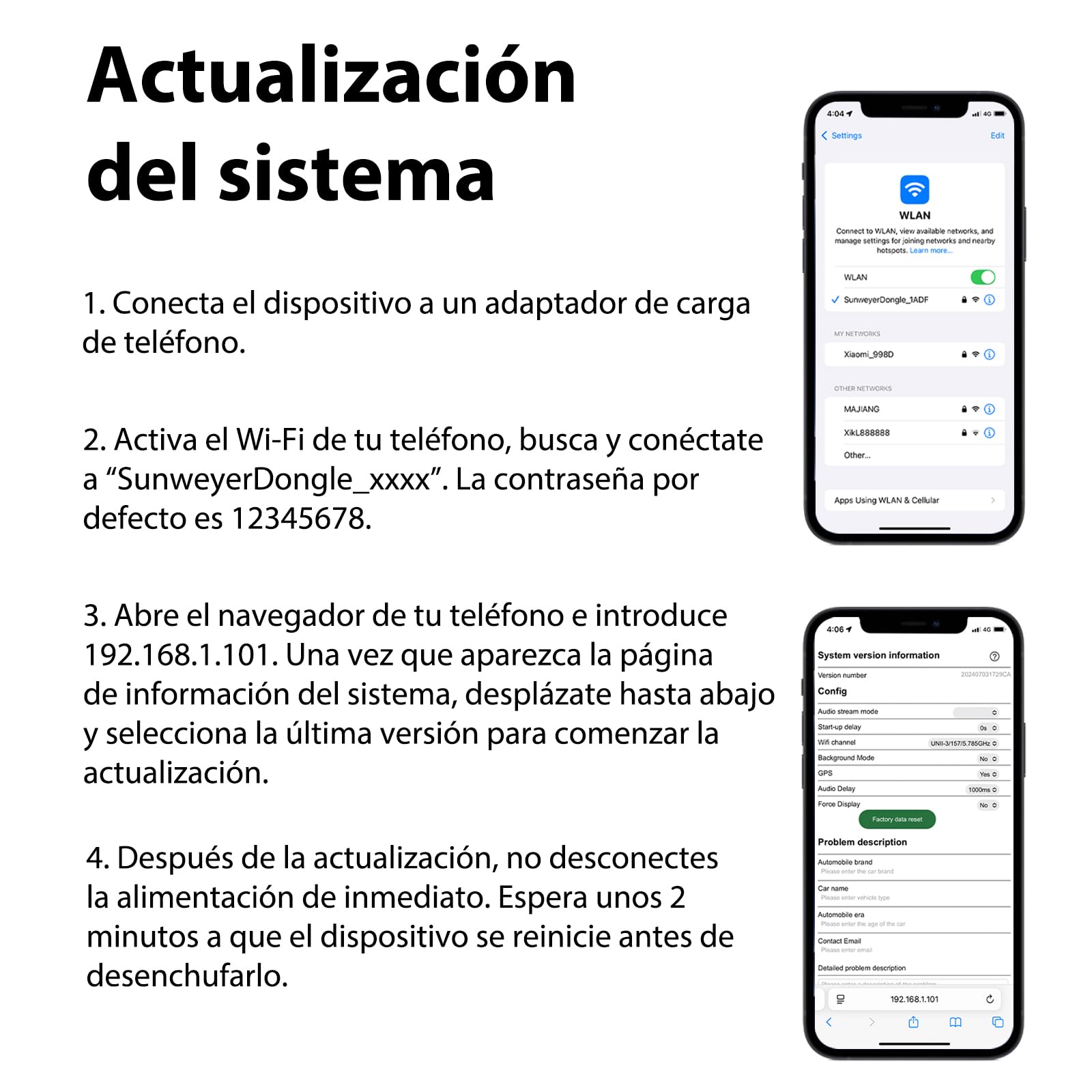 Sunweyer neuester Adaptador Inalámbrico CarPlay & Android Auto 2 IN 1 Dongle,Auto-Conexión,Puerto USB-A, unterstützt Online-Updates, Kabel zu Wireless Adapter (Regular)