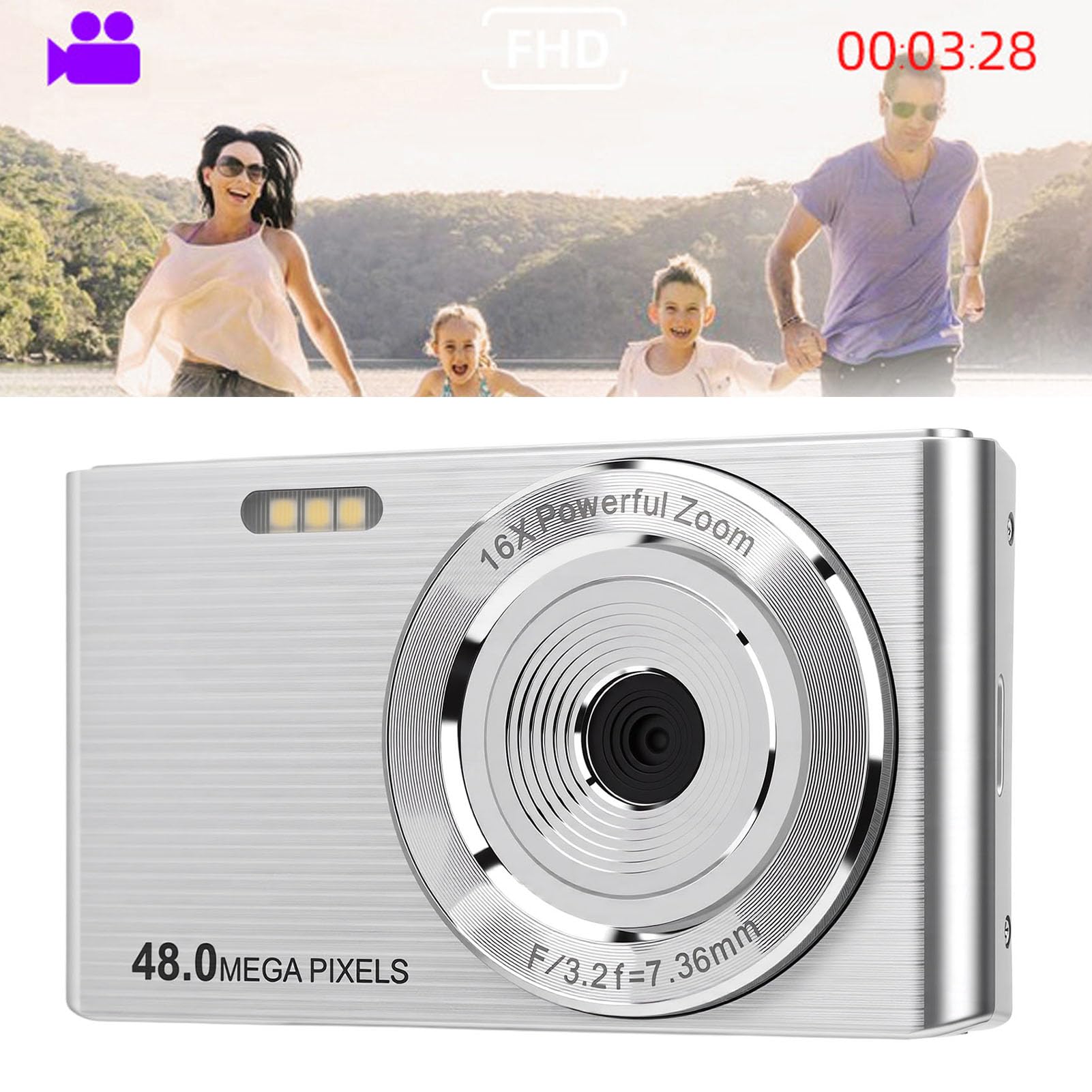 Fabater Fotocamera Digitale 4K per Fotografia, Fotocamera per Vlogging da 48 MP con Schermo LCD da 2,8 Pollici e Zoom 16X, Fotocamere da Viaggio Compatte per Adolescenti Adulti (SILVER)