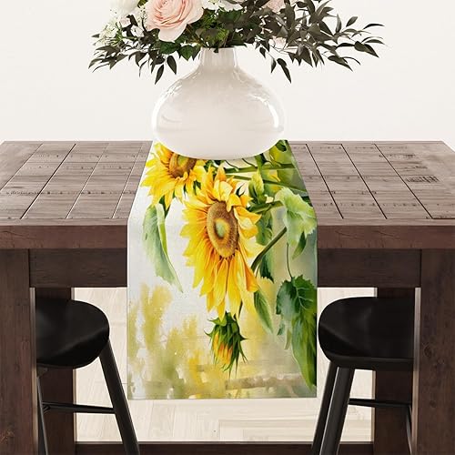 Miniatura 8 de Table Runner Sunny Sunflower, Autumn Rustic Linen Table Cloth Kitchen Dining Table Decor for Home Party 13 x 72 Inches