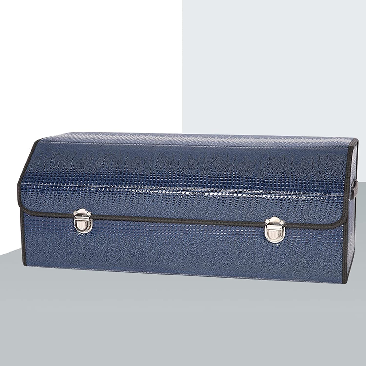Leder-Kofferraum-Aufbewahrungsbox aus genarbtem Leder, Faltbare Organizer-Auto-Aufbewahrungsbox, multifunktionale Aufbewahrungsbox (Color : Blu, Size : L)