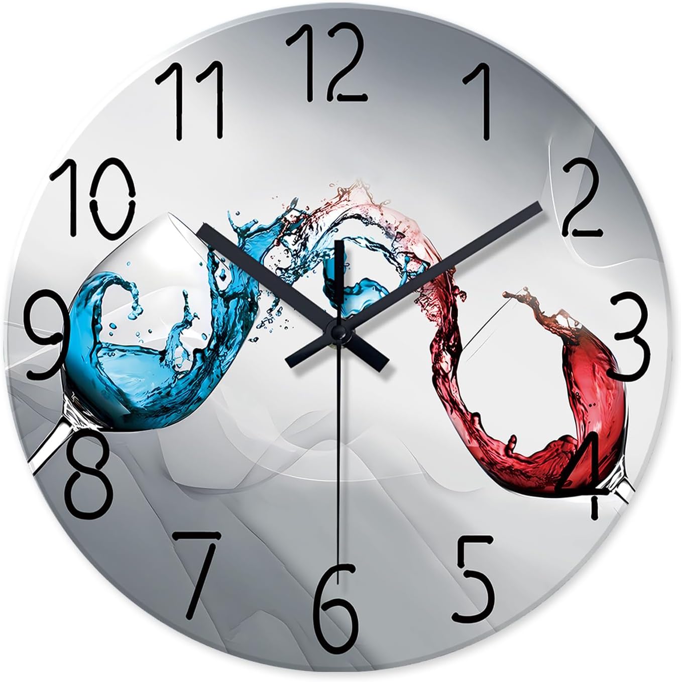 XFM Wall Clock Silent Non-Ticking Battery Operated Dining Room Clocks 16 Inch Blue & Red Wine Cups Modern Decorative Clock for Office Home Living Room Kitchen Pub Bar Decor 16 Inch Gray2