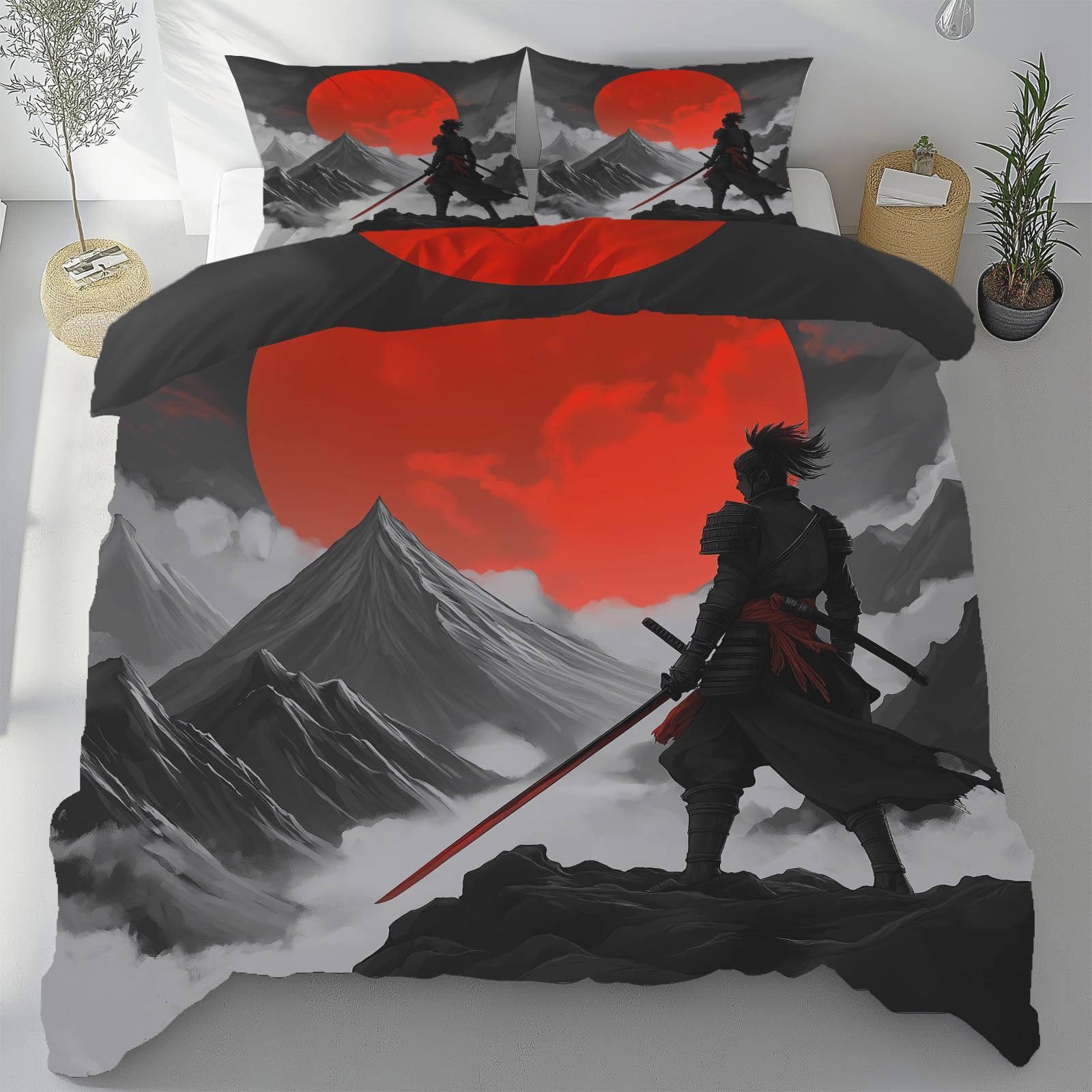 Housse de couette Japonais Guerrier lit 2 personnes parure microfibre réversible