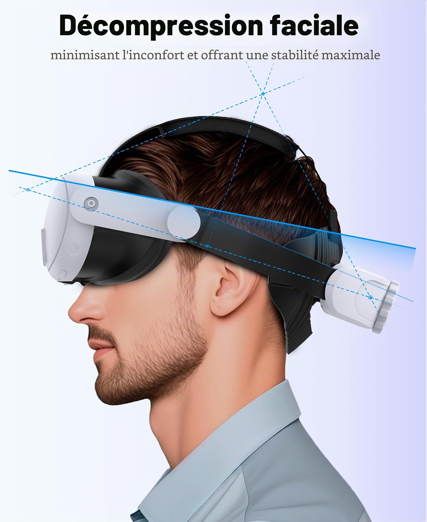 HELLCOOL Sangle de Tête Confortable pour Meta Quest 3S/3/2 – Serre-tête VR Ergonomique, Pliable à 45° avec Molette de Réglage – Accessoire Léger, sans Points de Pression pour Longues Sessions