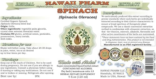 Miniatura 2 de Hawaii Pharm Extracto líquido sin alcohol de espinaca, suplemento herbario natural de glicerita de hoja de espinaca (espinacia oleracea), EE. UU. 2
