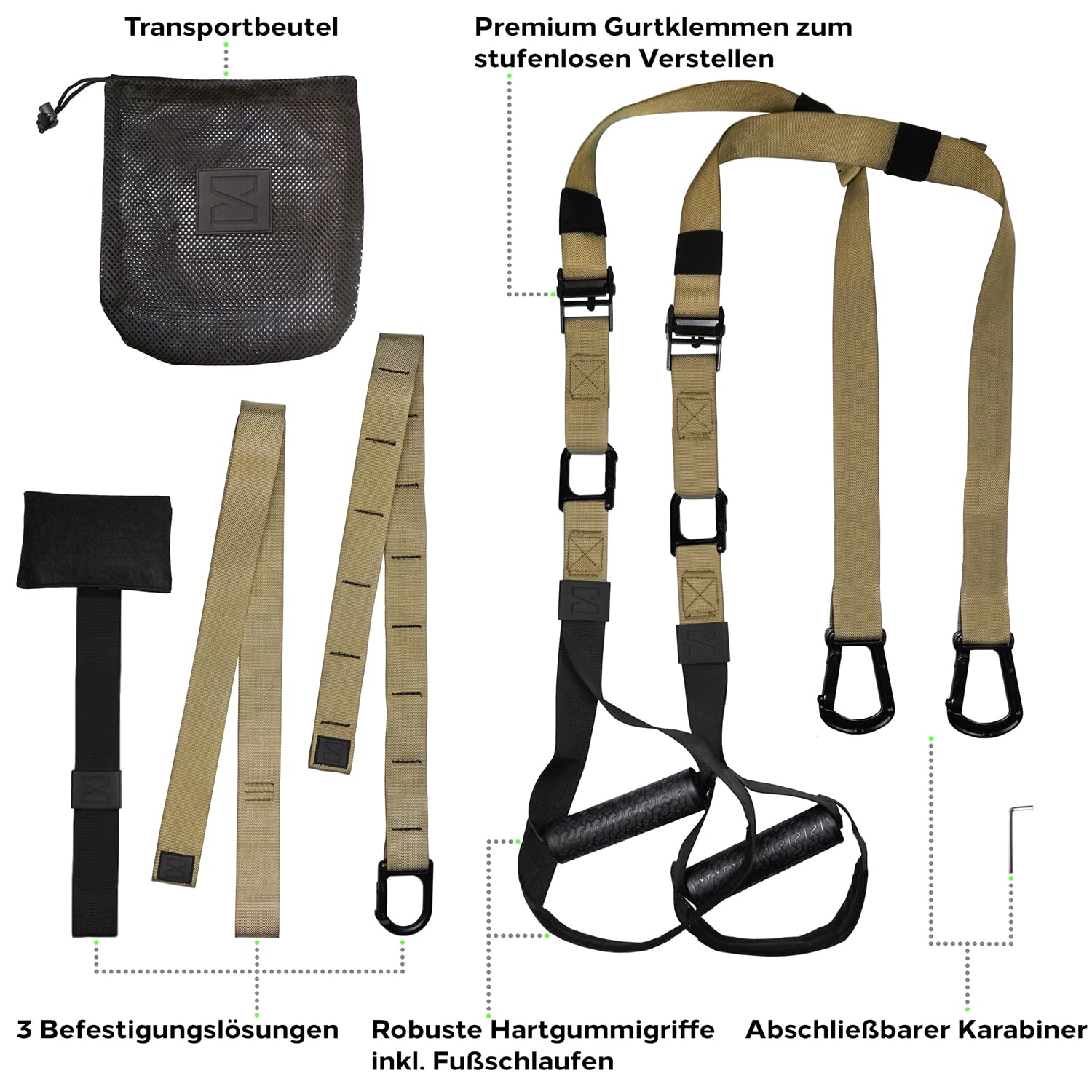 Elite Schlingentrainer-Set mit 3 Befestigungslösungen (inkl. Türanker), Premium Sling Trainer/Suspension Trainer für zuhause und unterwegs