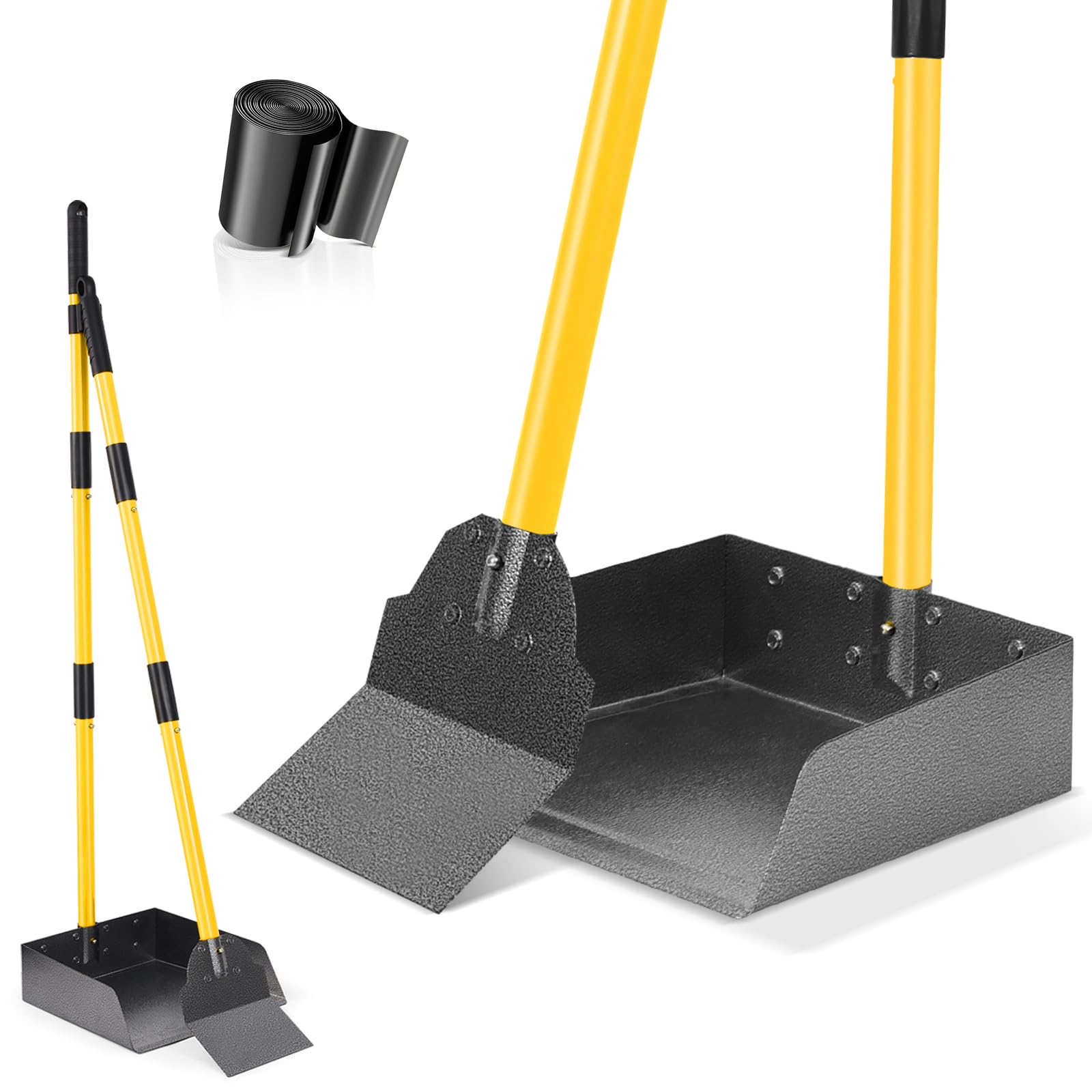 CJYMMFAN Dog Pooper Scooper Tray and Shovel Kit, Dog Poop Scooper with Adjustable Metal Long Handle, Portable Dog Poop Picker Upper with 10 Waste Bag for Yard, Grass & Garden