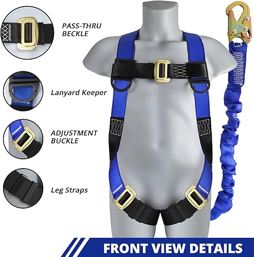 Miniatura 2 de TRSMIMA Arnés de seguridad para protección contra caídas, kit de arnés de techo de construcción de cuerpo completo, cordón de 6 pies ANSI OSHA