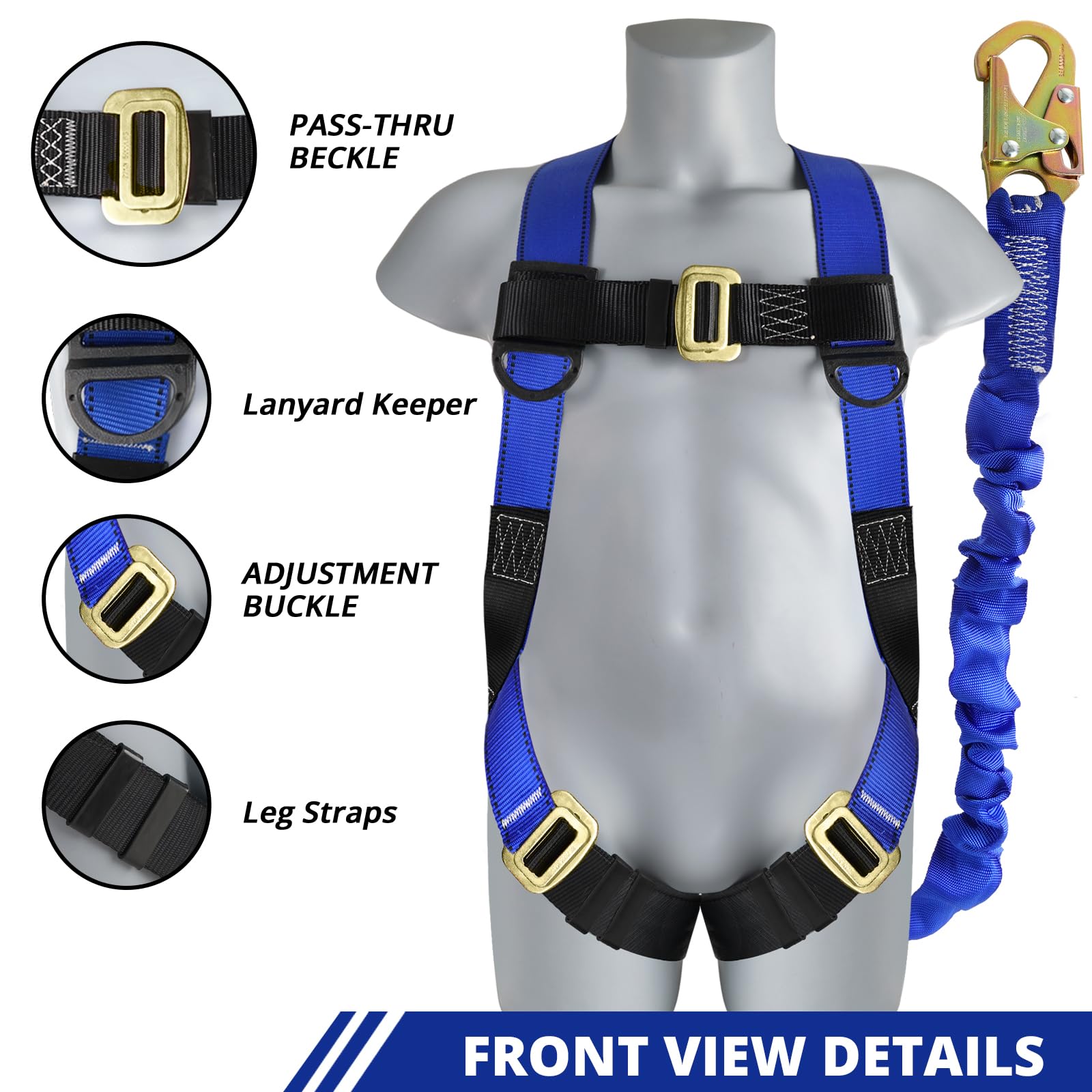 TRSMIMA Safety Harness Fall Protection - Full Body Construction Roofing Harness Kit Attached 6 ft Lanyard ANSI — Amazon image 2