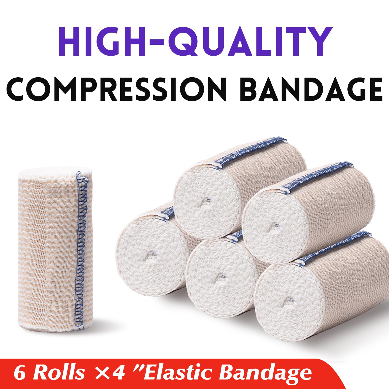 4Inch Elastic Bandage Wrap, Athletic Tape, Compression Wrap Bandage for Legs, Lymphedema Wraps for Legs, Ankle, Knee, Tummy, Body, Latex-Free, 6Rolls — Amazon image 2