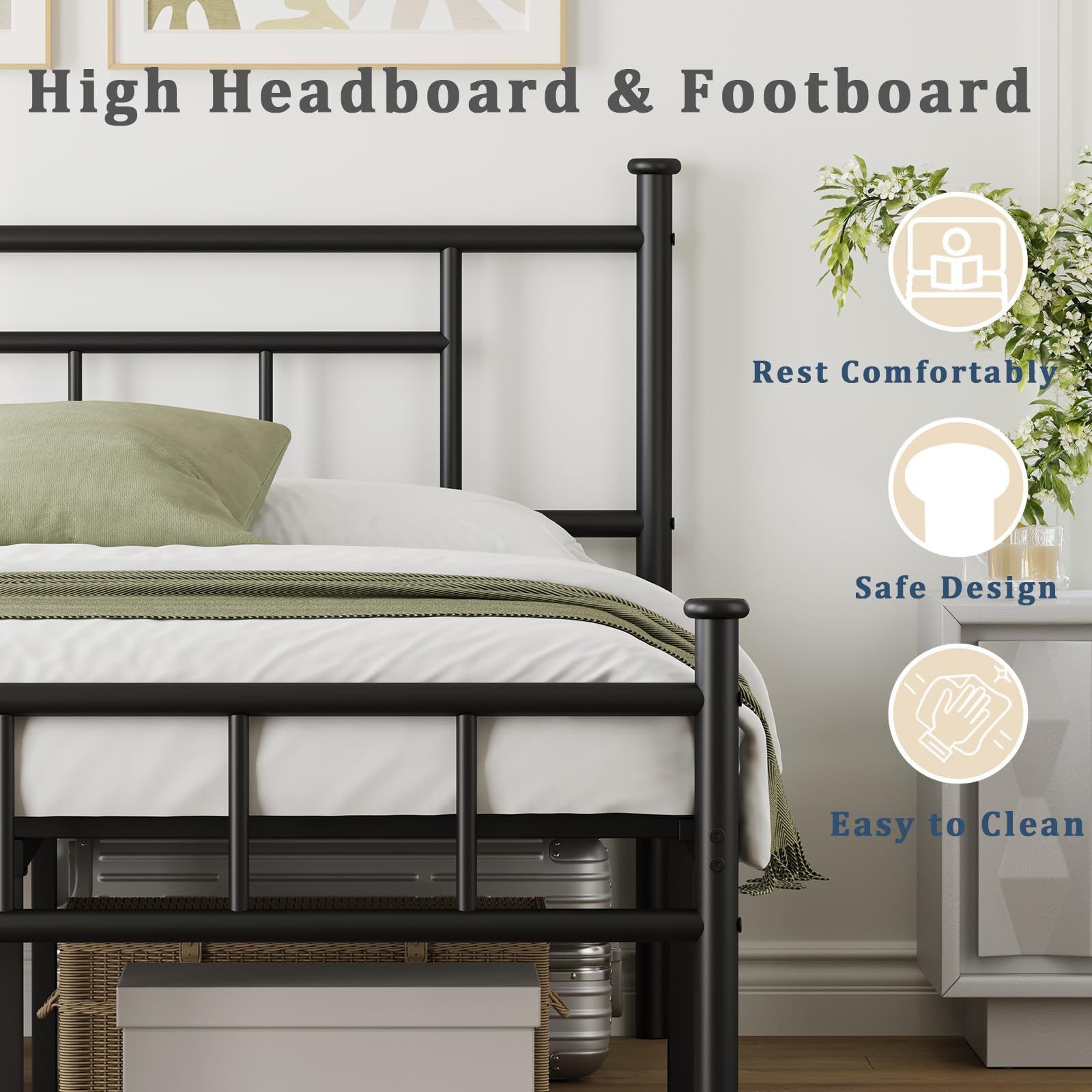 Viisari Full Size Platform Bed Frame with Headboard & Footboard 14 Inch High with Spacious Under Bed Storage No Box Spring Needed Sturdy Steel Slat Noise Free Metal Platform Bed Frame Foundation