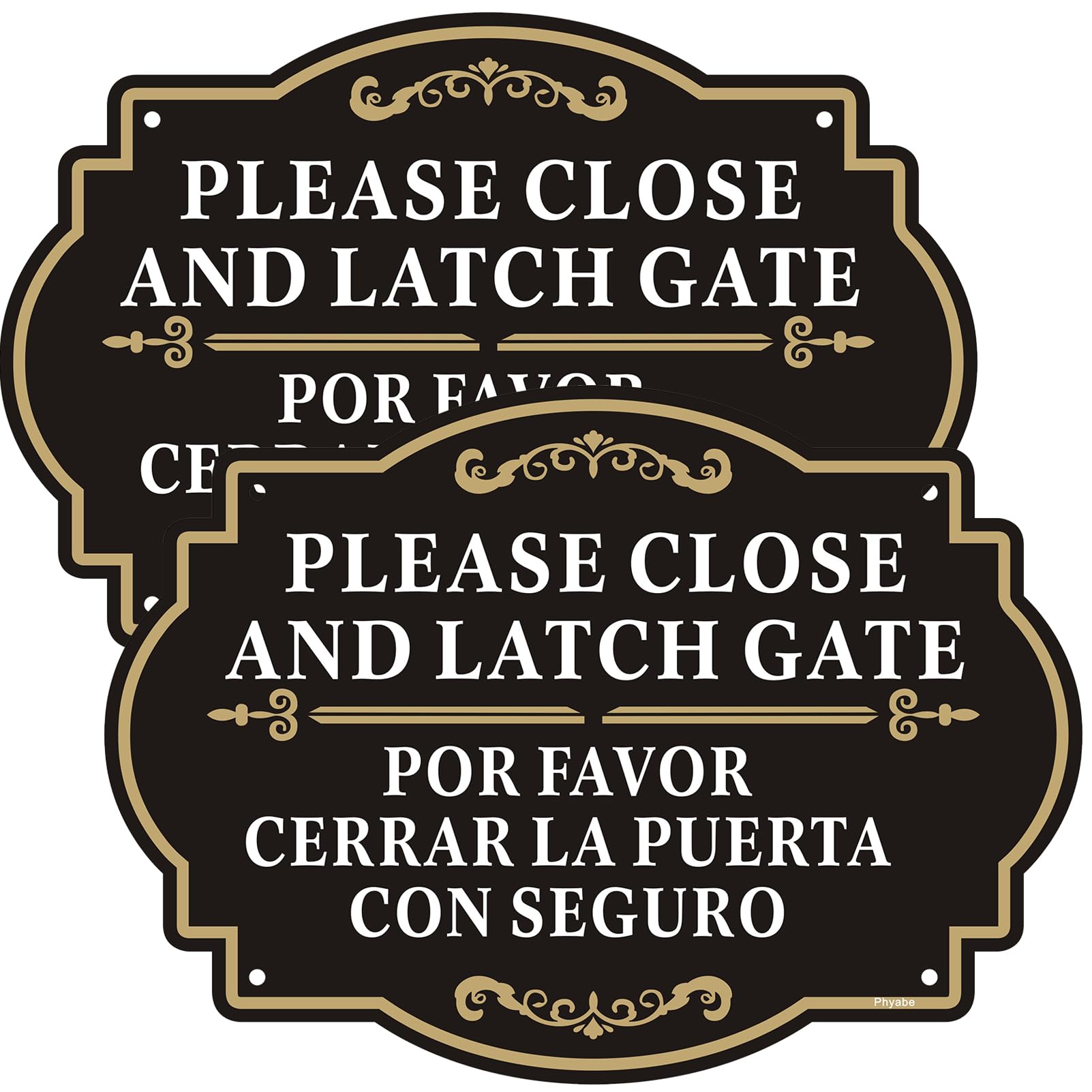 Phyabe 2 Pack Please Close and Latch Gate Sign Bilingual English Spanish, 10 x 7 inch Rust Free Aluminum Keep Gate Closed Sign, Weather Resistant,