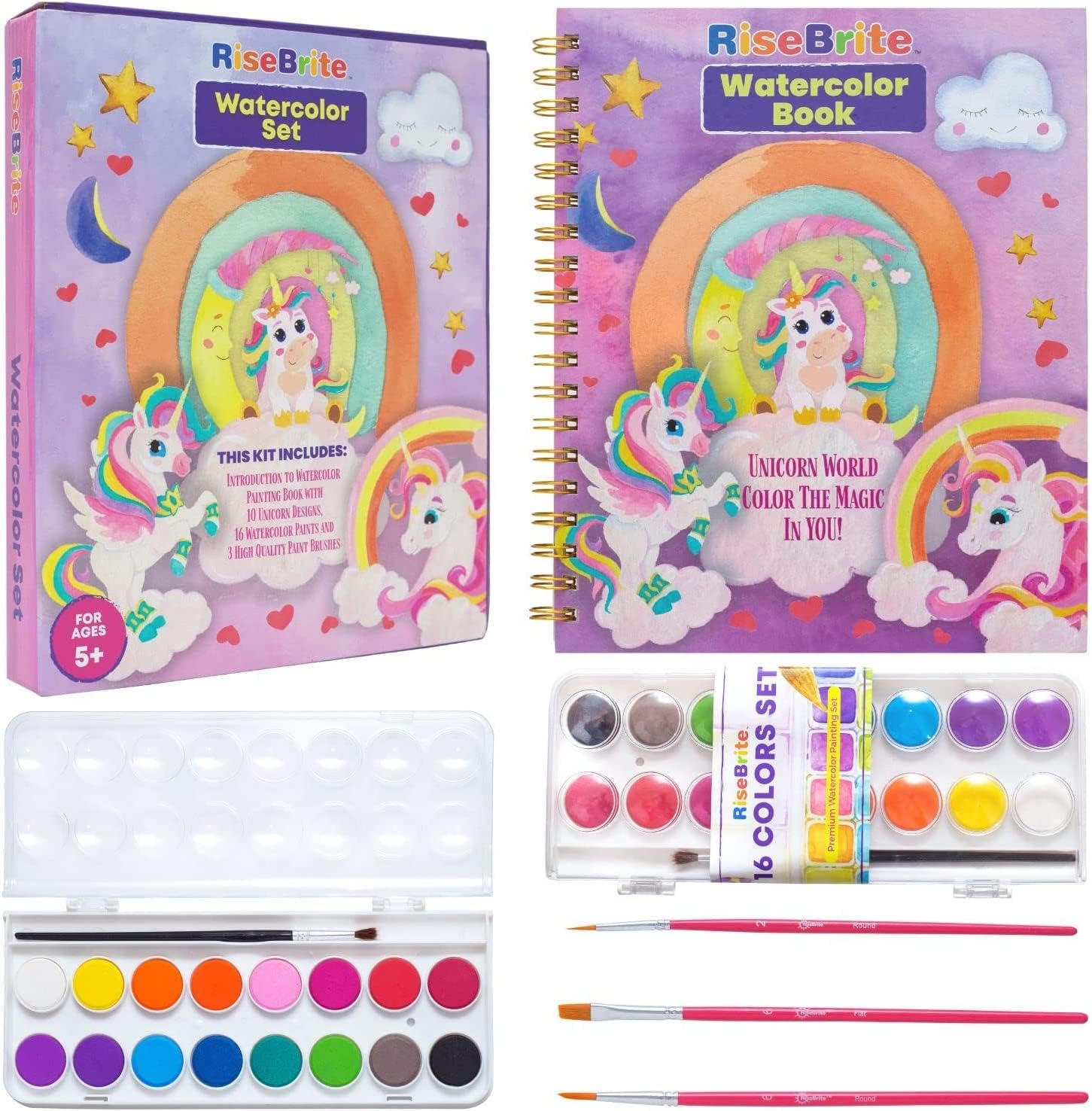 Unicorn Watercolor Paint Set Kids - Complete Watercolors For Kids Watercolor Paint Set, Includes Unicorn Watercolor Book For Kids, 16 Colors Washable Watercolor Paint Set Kids, 4 Paint Brushes : Toys & Games