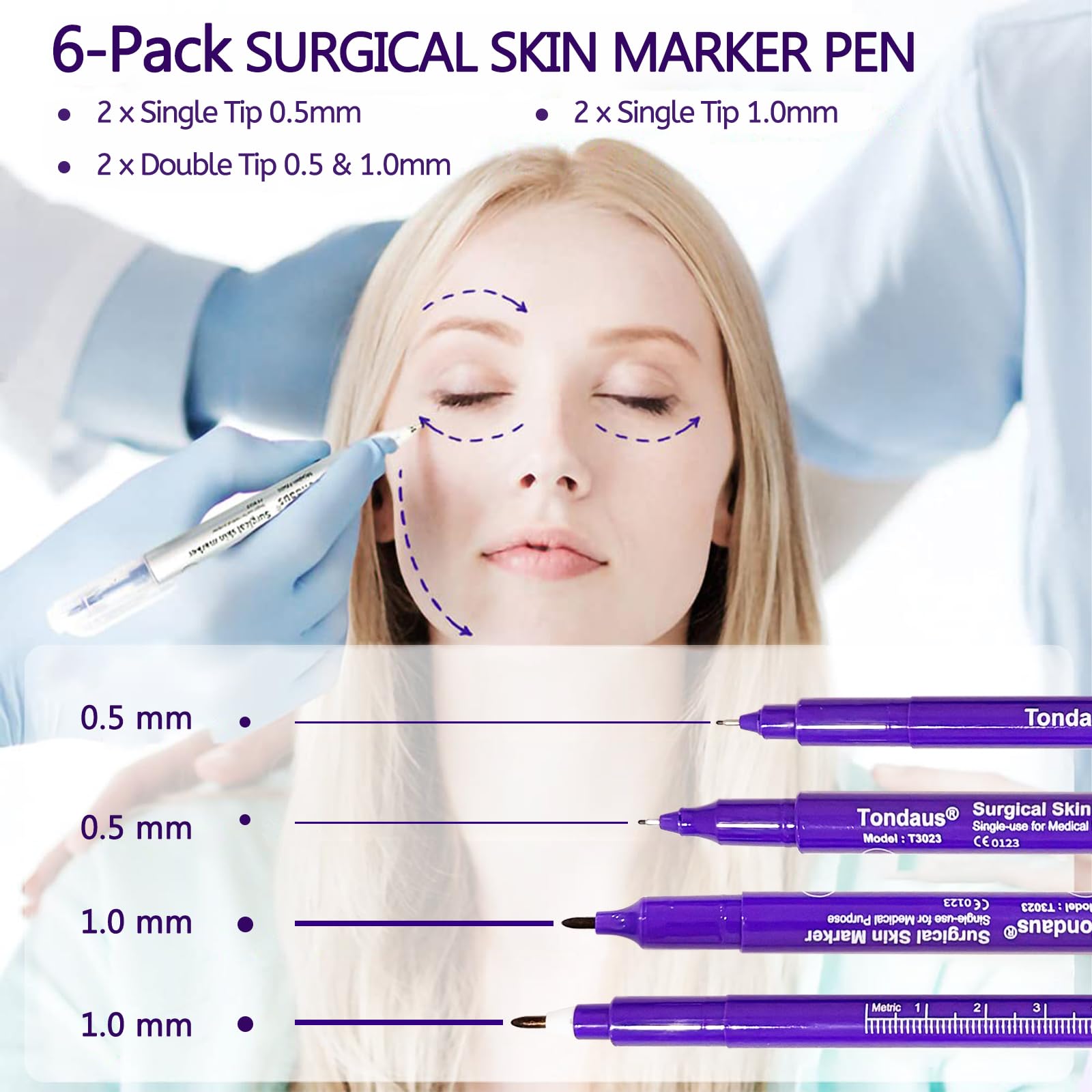6pc Skin Marker Pen Surgical Tip PMU Mapping Tool Ruler (Purple) — Amazon image 5