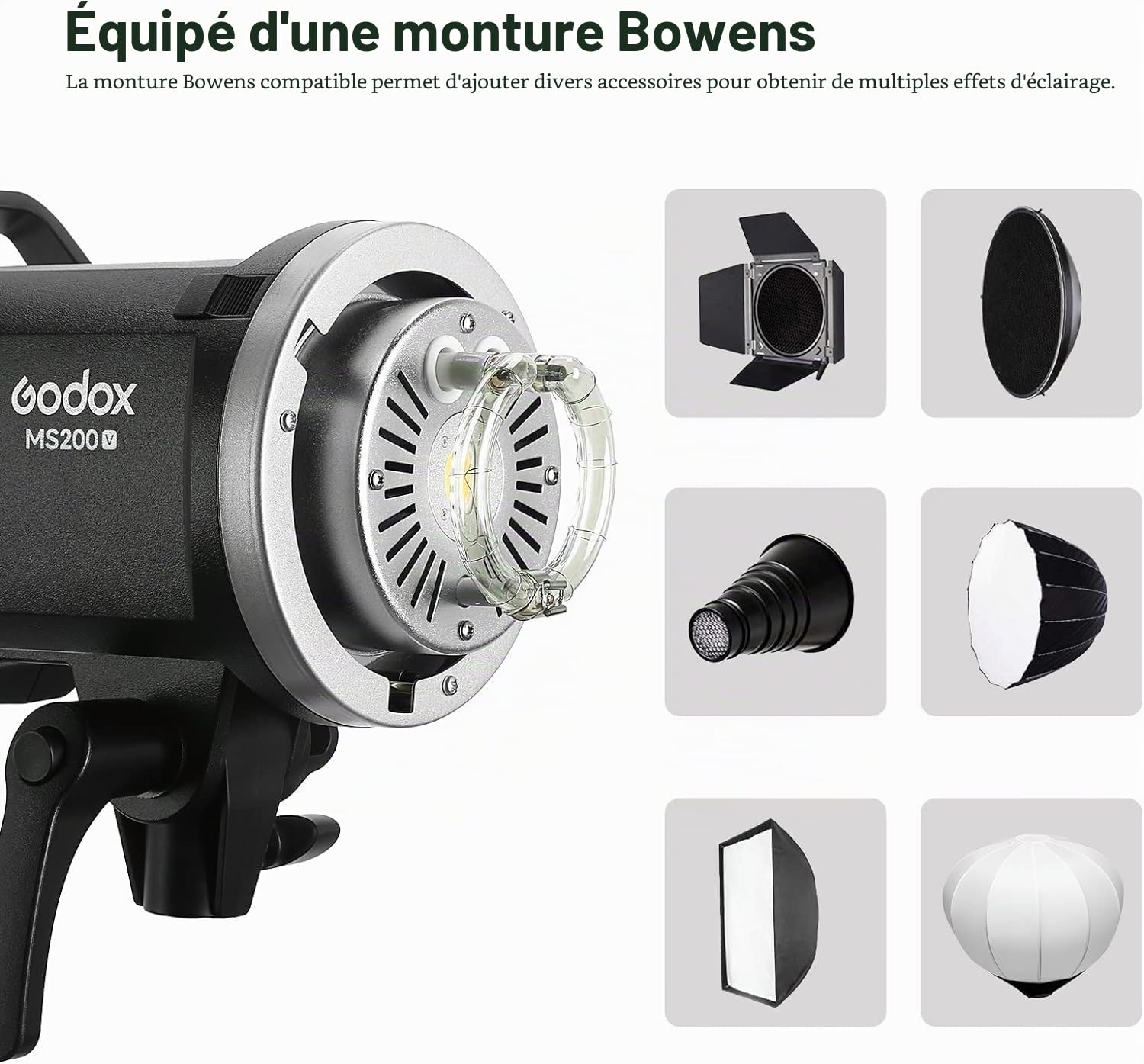 Godox MS300-V Flash de studio 300 W, lumière de réglage LED COD, système X sans fil 2,4 G 5600 K Bowen Mount Monolight avec réflecteur pour photographie de mariage GN58