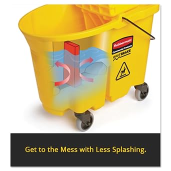 Rubbermaid Commercial Products WaveBrake 35 QT Down-Press Mop Bucket and Wringer Combo on Wheels, Yellow, for Professional/Industrial Heavy-Duty Floor Cleaning