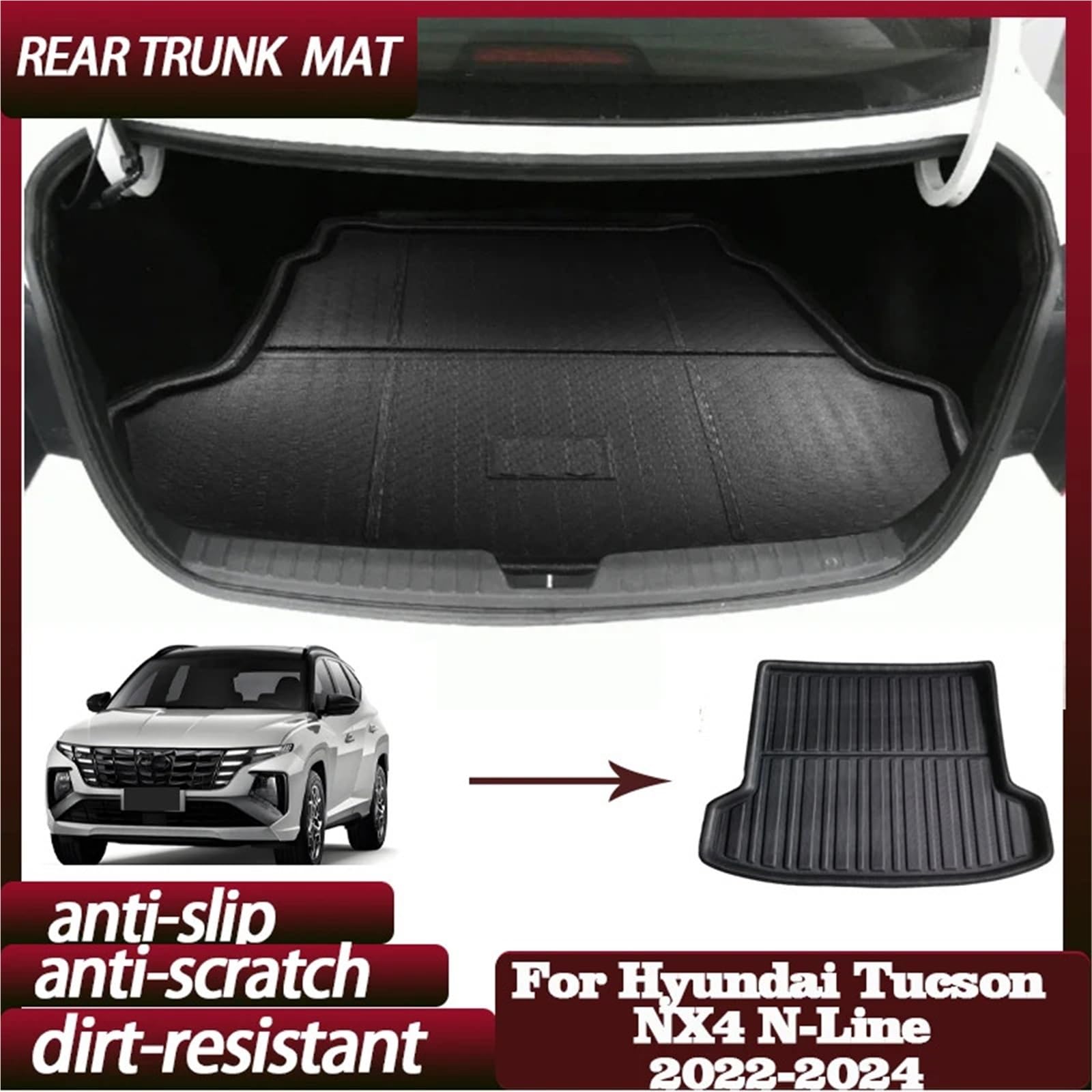 Wykładzina bagażnika Pasuje do Hyundai Tucson NX4 N-Line 2022 2023 2024 Wodoodporna bagażnika bagażnika podłogowa mata podłogowa Cargo Liner Dla Psów
