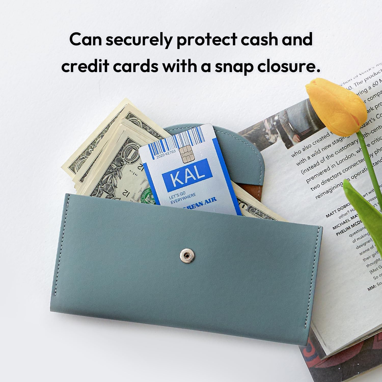 carrotez All-in-One Long Bifold 2-Tier PU Leather Wallet for Women, Money Organizer for Travel, Budgeting, Cash Envelope Wallet for Carrying Cash, Credit Cards & Business Cards - Fog Blue - Image 5