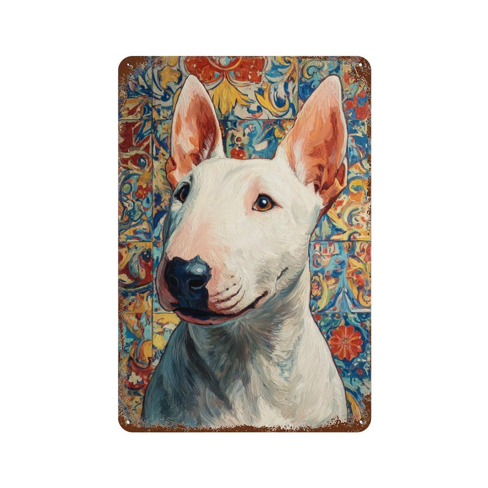 Colorful Bull Terrier Portrait -2 Decorative Tin Sign 11.8"x7.9", for Bistro, Counter And Cafe Decor, Novelty Wall Decor