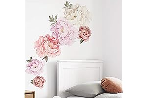 Watercolor Peony Flowers Wall Decals for Girls Bedroom