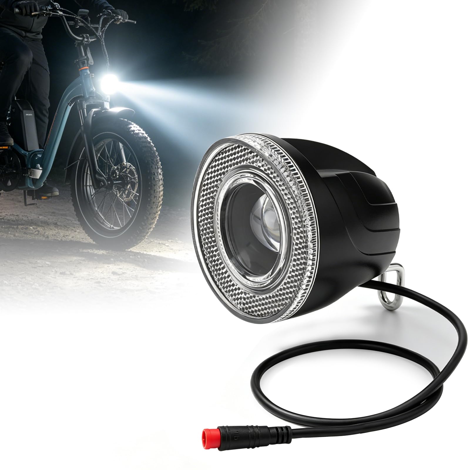 Jerbor Phare avant de vélo électrique pour Rad Power Bikes 2018 et modèles ultérieurs, visibilité à 360 degrés, boîtier en alliage d'aluminium, remplacement direct 2 broches pour vélo électrique