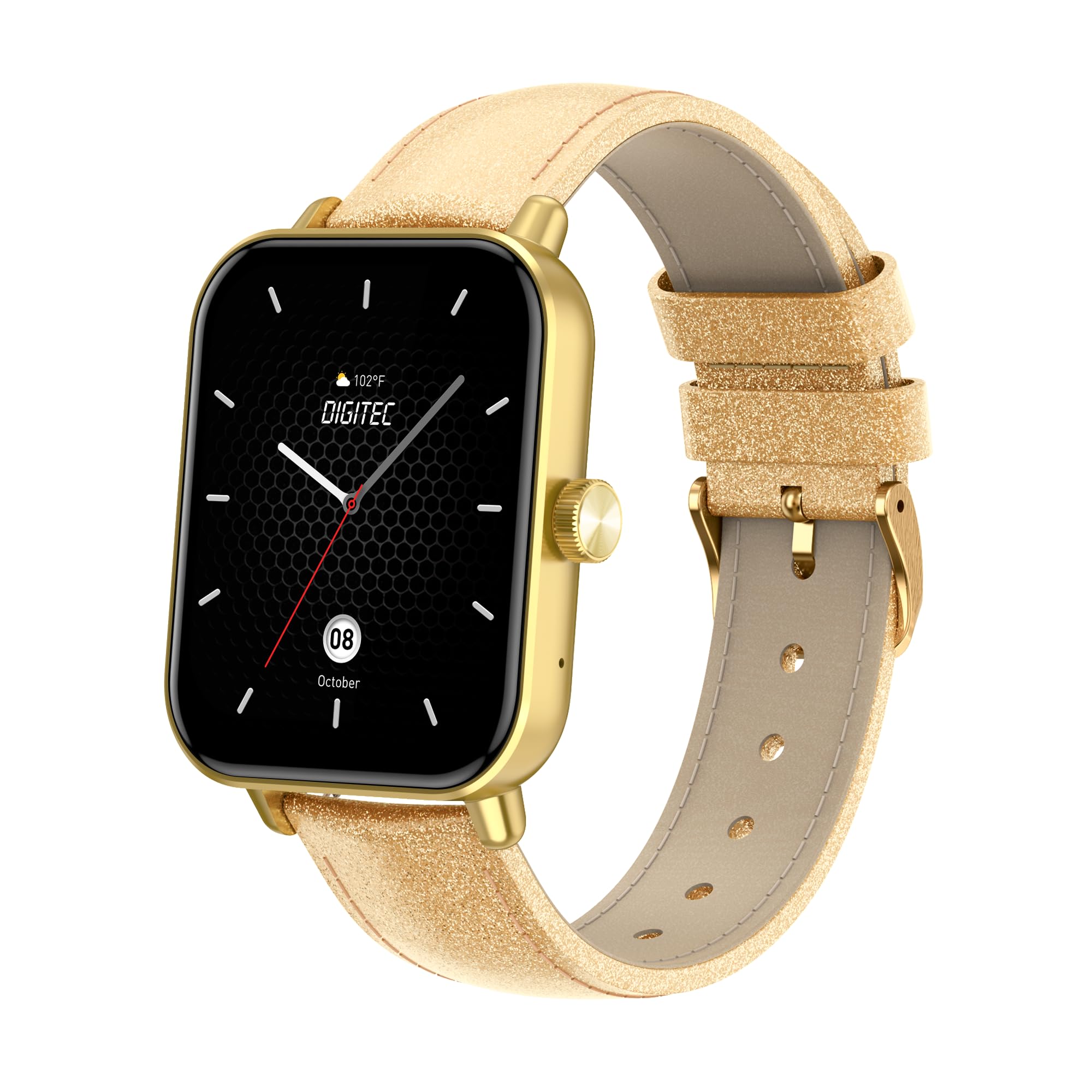 Digitec Montre connectée Square dorée, avec Bracelet Cuir doré pailleté, Femme, Suivi activité et Sommeil