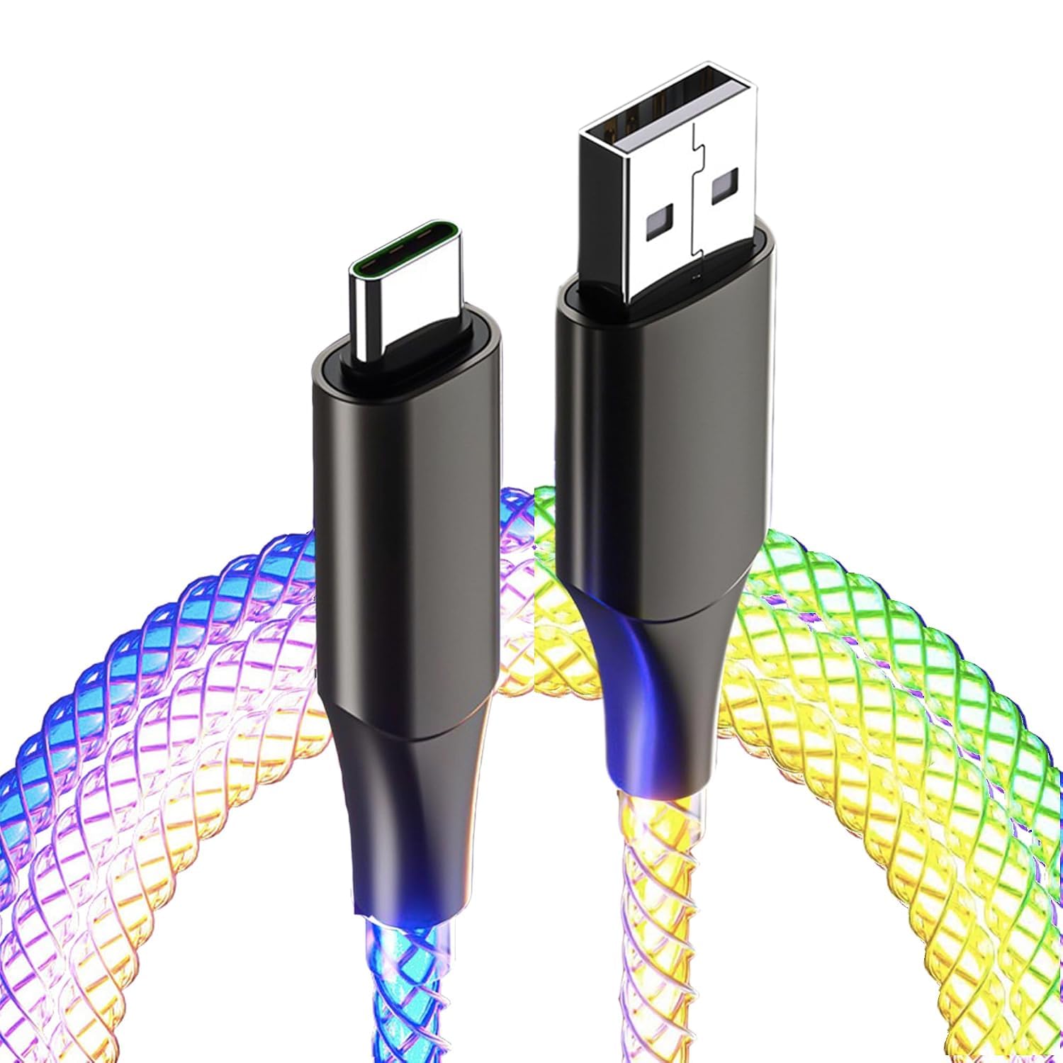 RGB LED Light Up USB-A to USB-C Data Cable 100W PD Fast Charging Transparent Wovwen Thread Body Charging Data Cable-image-26