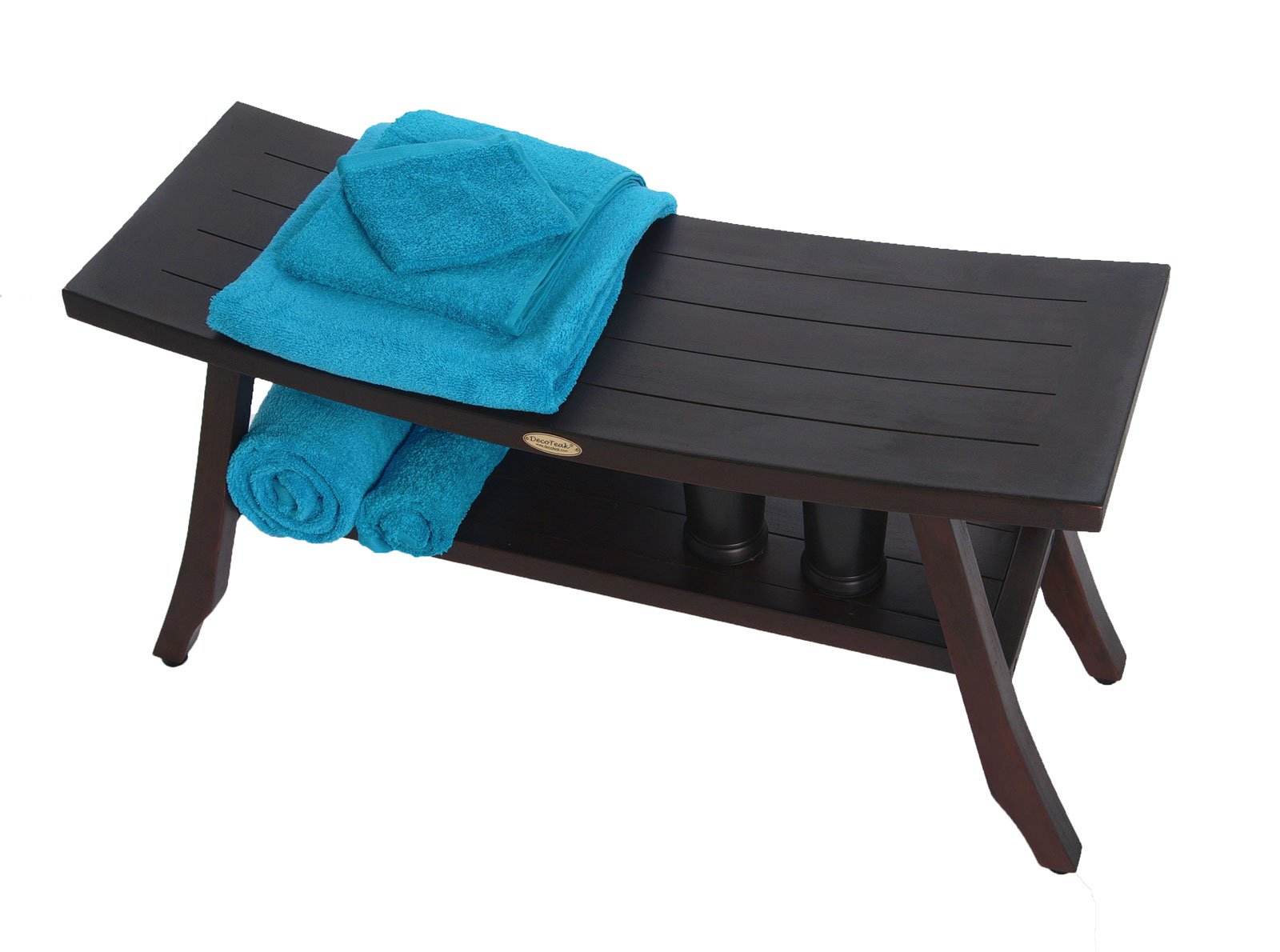 Banco Ducha Estilo Oriental Madera Teca Banco De Ducha Decoteak Satori - Teca Sólida, 61x61x46cm, Marrón, Con Estante Y Almohadillas Banco Ducha Oriental Almacenamiento