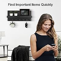 Vista 6 de Soporte para llaves de pared, llave de entrada y soporte para correo con 7 ganchos resistentes para lentes de sol, correa de perro, estante Negro