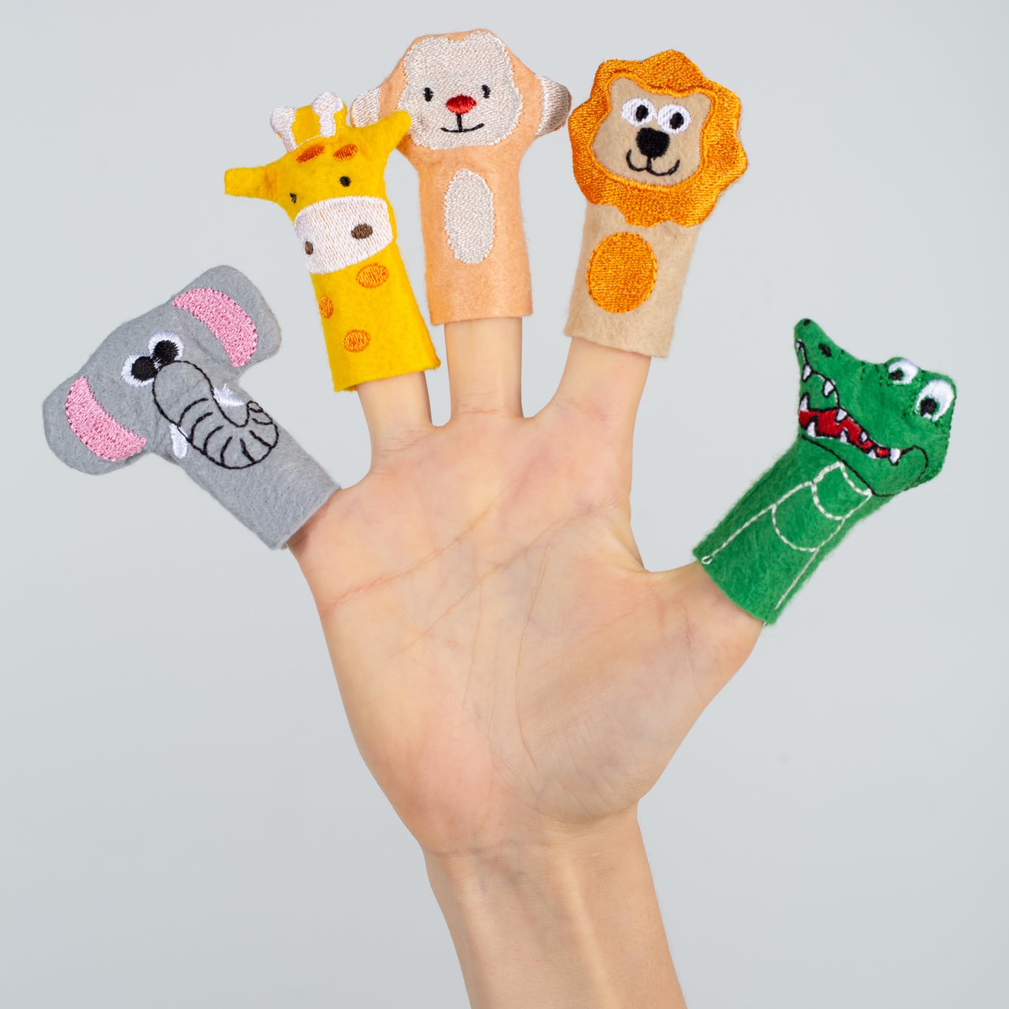 Set di bambole da dito con animali selvatici, 5 pezzi, a partire dai 6 mesi, in feltro colorato per neonati e bambini piccoli, giocattolo safari, per promozione precoce e fantasia, set di bambole