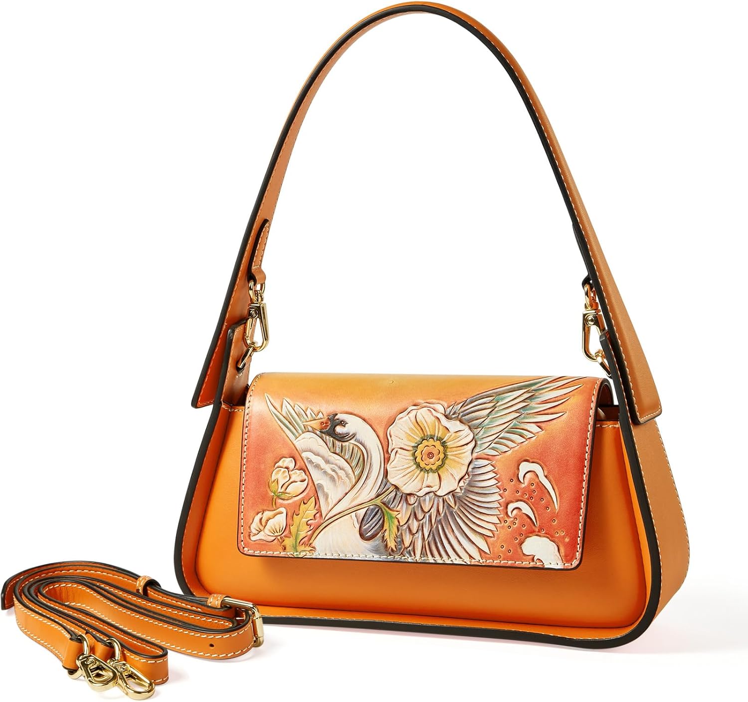 Shoulder Bags for Women, Genuine Leather Shoulder Bag for Women Hand Carved Painted Leather Clutch Saddle Bag with 2 Removable Strap Cute Hobo Tote Handbag Purse (Swan) Shoulder Bags for Women, Genuine Leather Shoulder Bag for Women Hand Carved Painted Leather Clutch Saddle Bag with 2 Removable Strap Cute Hobo Tote Handbag Purse (Swan)