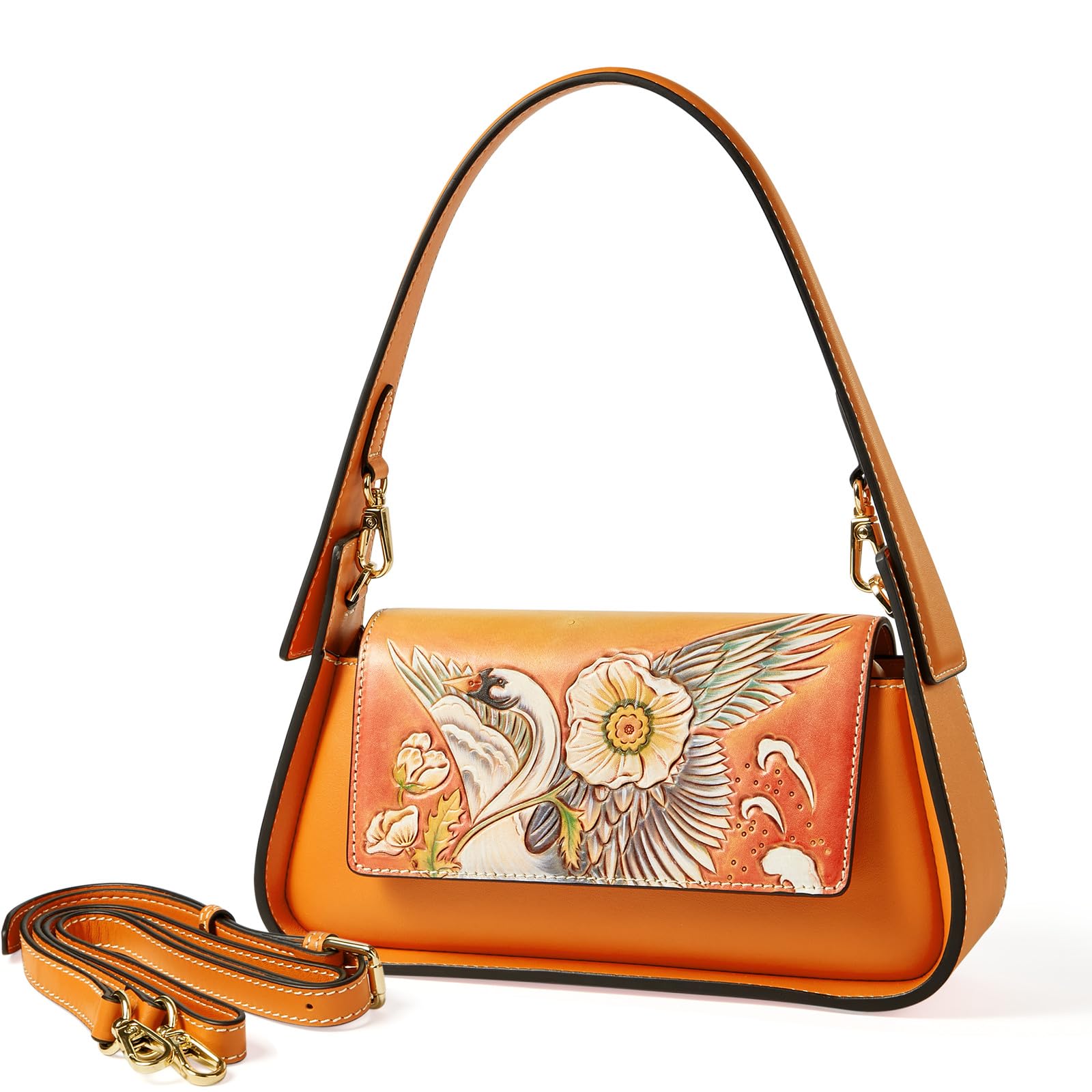 ZHIYONG Genuine Leather Shoulder Bag for Women Hand Carved Painted Leather Clutch Saddle Bag Cute Hob