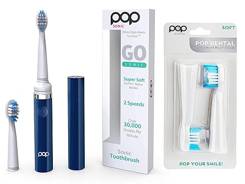 Cepillo de dientes eléctrico Pop Sonic (azul marino) + paquete adicional Cepillos de dientes de viaje con batería AAA Cepillos de dientes