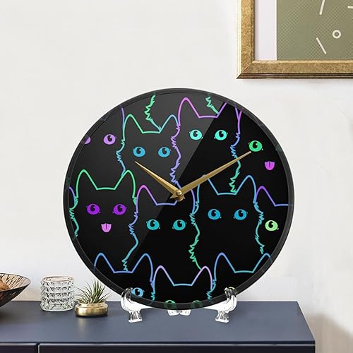 Miniatura 7 de Reloj de pared redondo con diseño de gatos de neón, silencioso, funciona con pilas, acrílico, moderno, simple, para cocina, sala de estar,