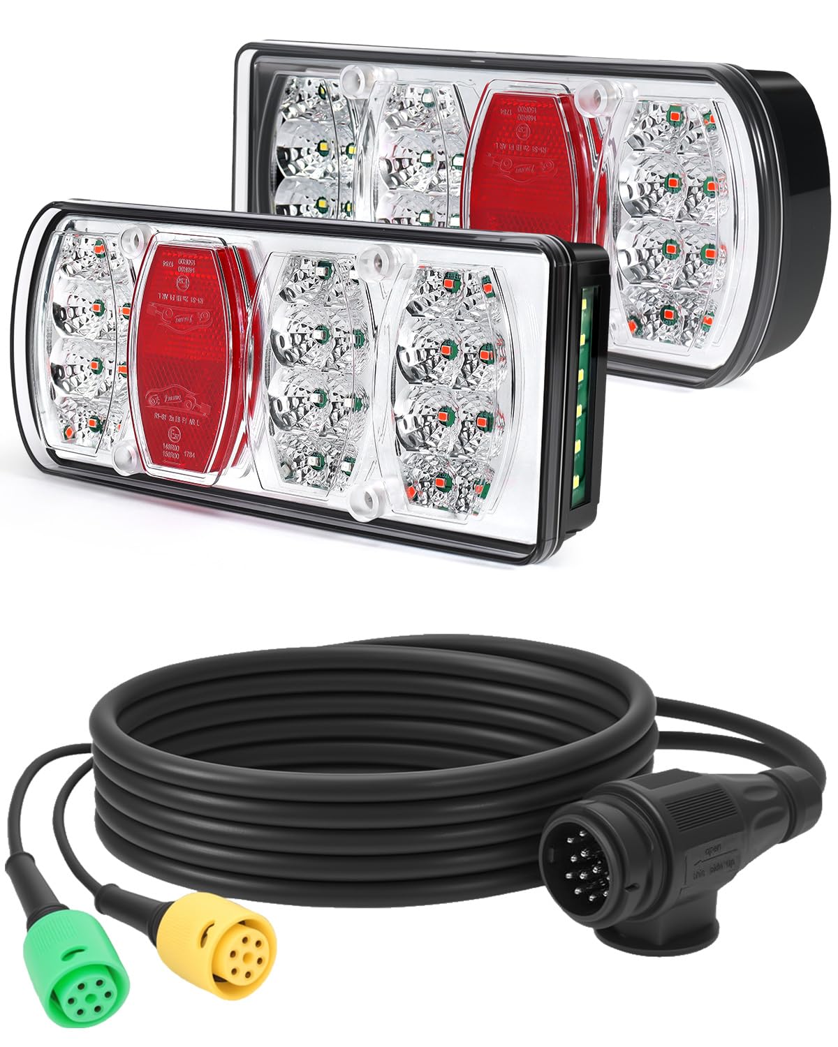 Dinfu LED Anhänger Rücklicht Set, 13-Pin Stecker Rücklicht Anhängerbeleuchtung E-Geprüfte mit 5M Kabel, für Anhänger Wohnmobile Transporter Pkw Lkw Wohnwagen