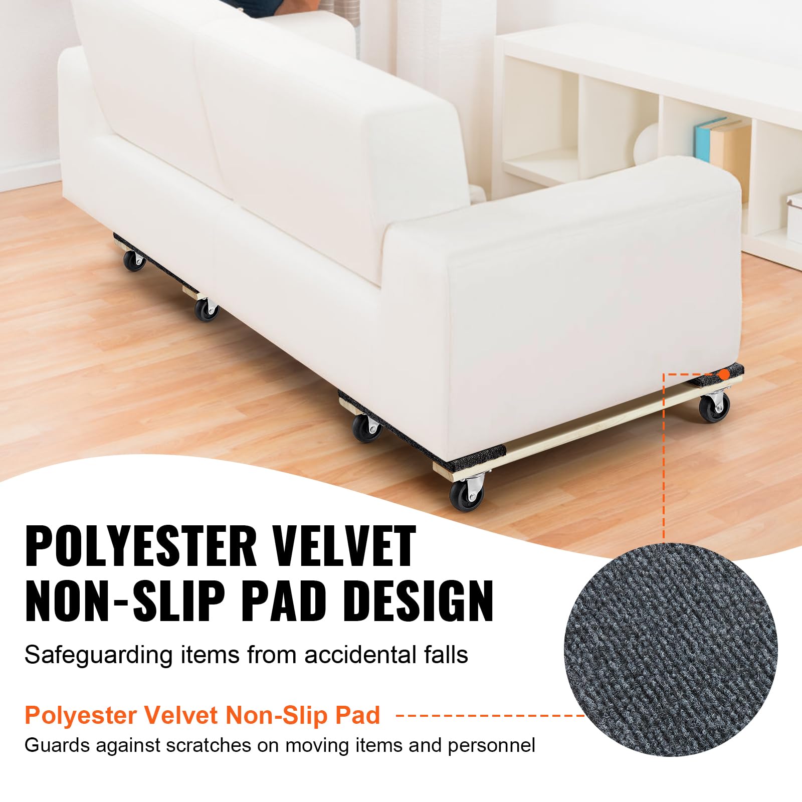 VEVOR Carrello per mobili, capacità di carico di 1.000 libbre ciascuno, 2 pacchi, 18" x 30", 8 x 3" Ruote girevoli in PP, Carrello per mobili in legno duro per carichi pesanti